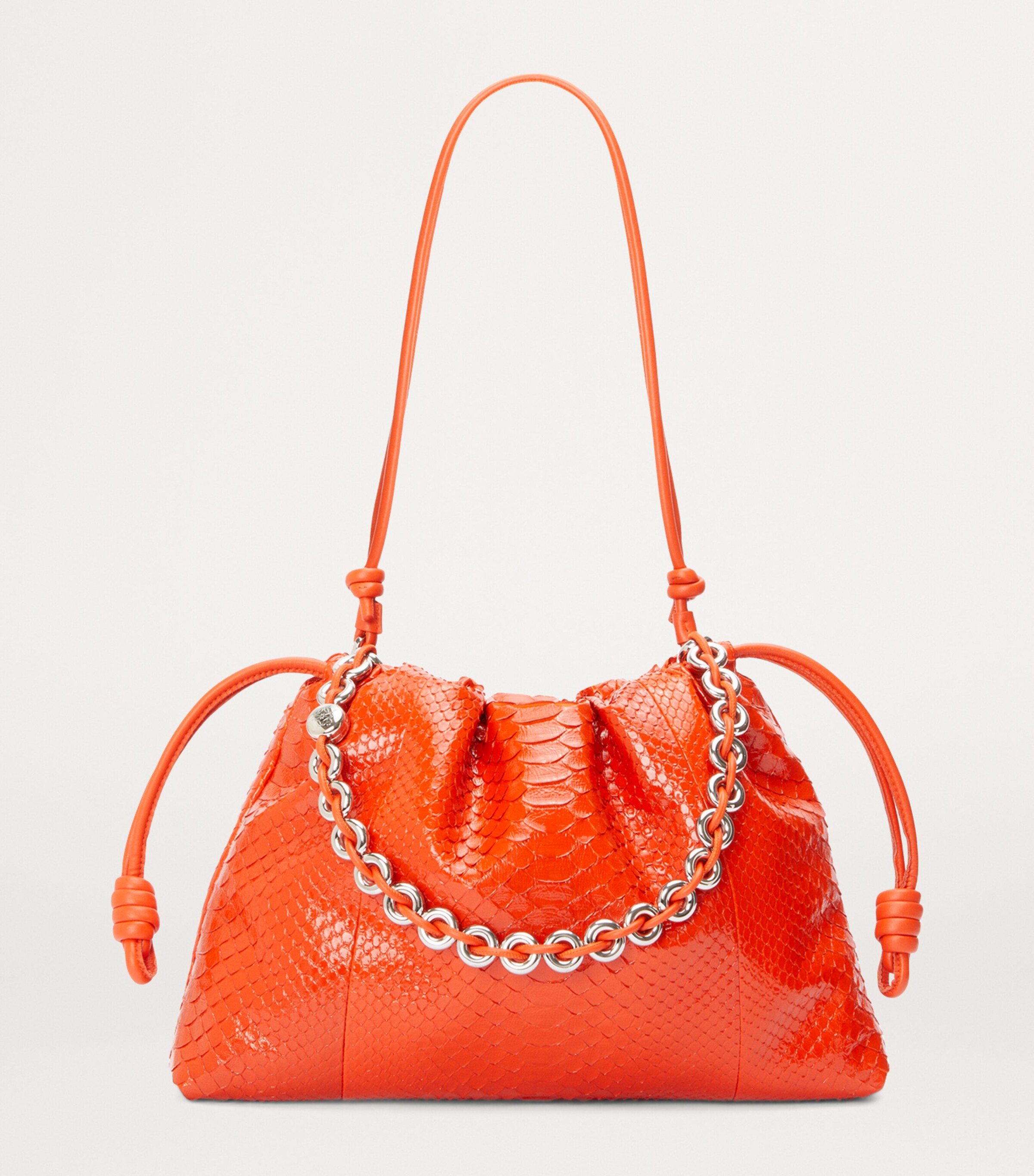 Large Python Skin Flamenco Shoulder Bag ORANGE Image 6