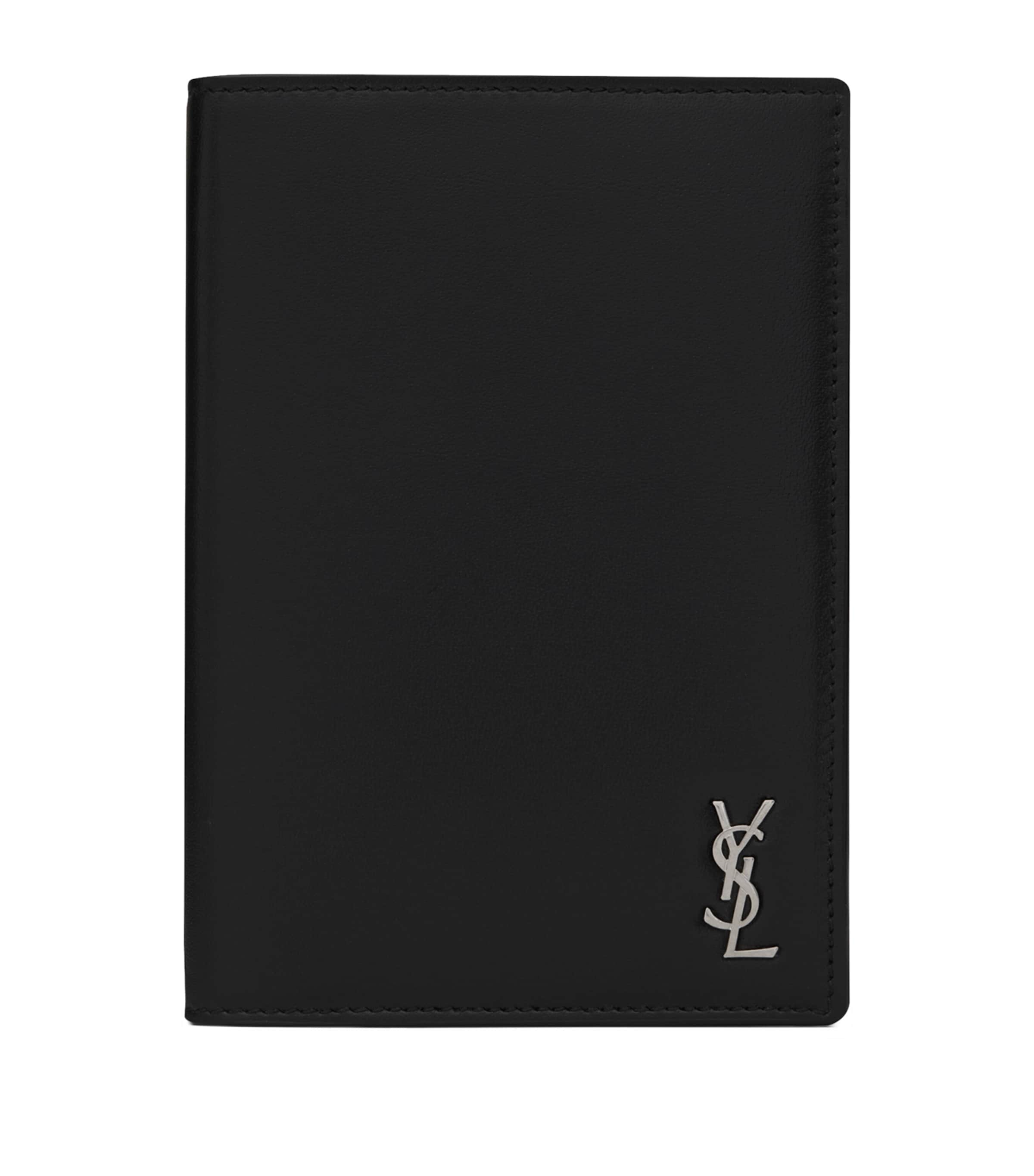 Saint Laurent Leather Monogram Passport Holder In Black