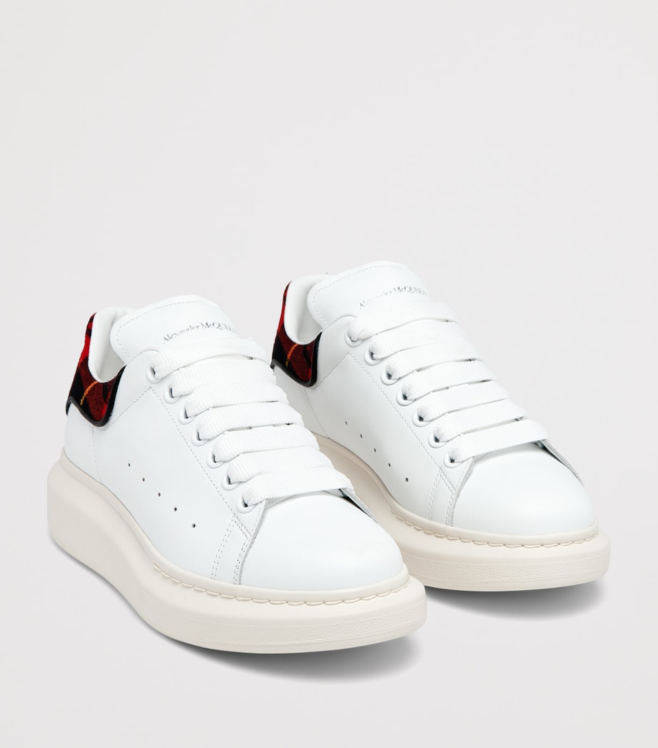 McQueen Leather Tartan-Trim Oversized Sneakers Image 2