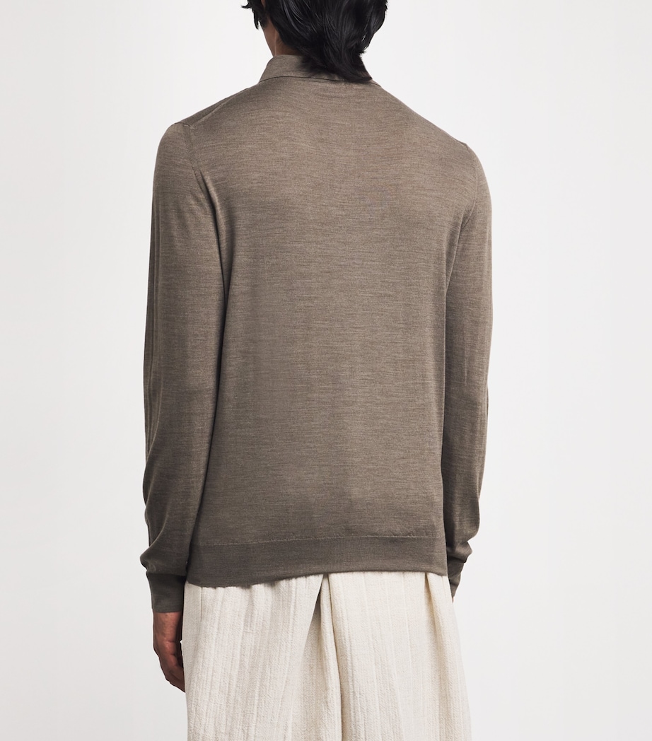Virgin Wool Long-Sleeve Polo Shirt 420 Image 4