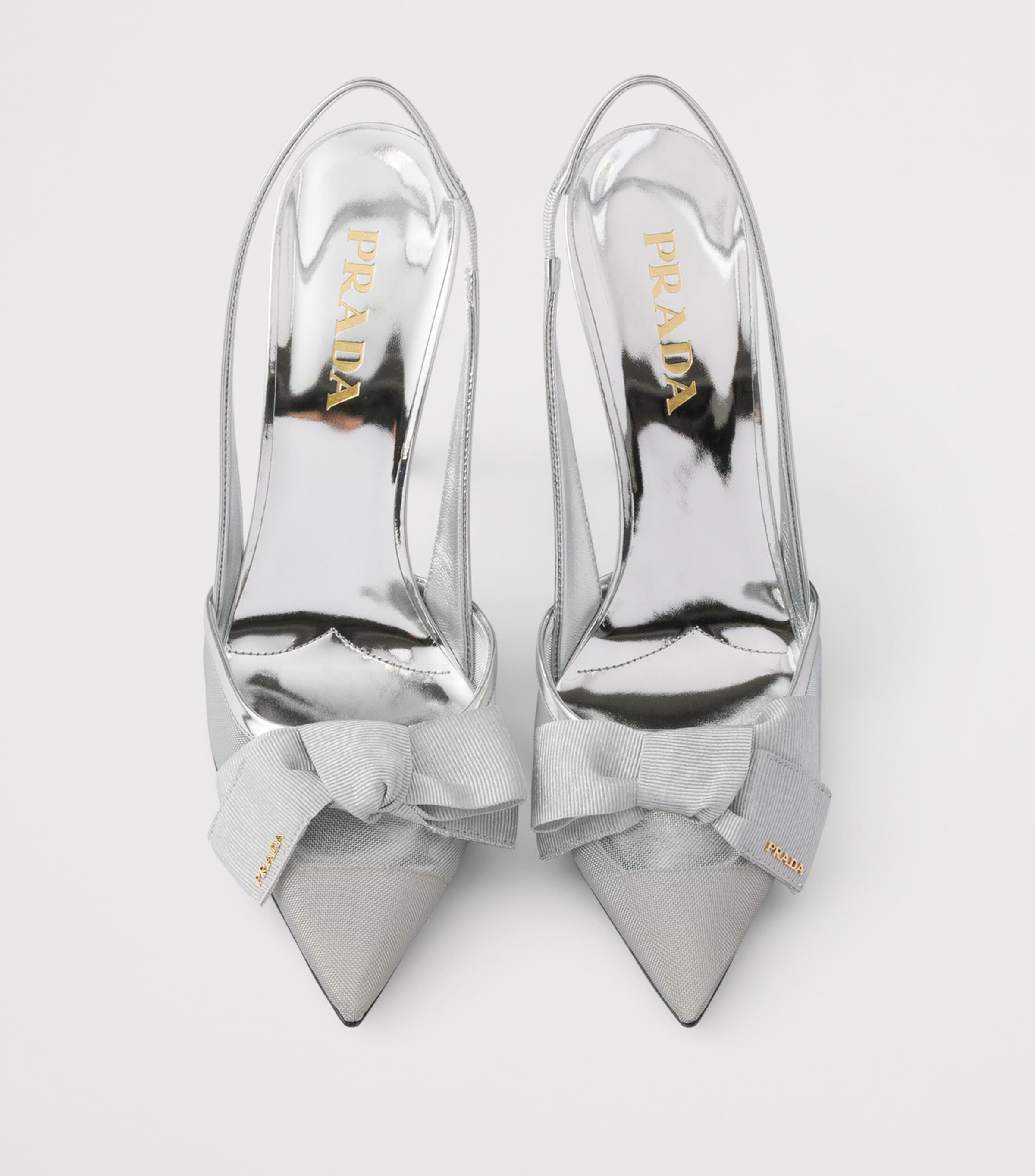 Prada Leather-Mesh Bow Slingback Pumps 100 Gold/silver Image 3