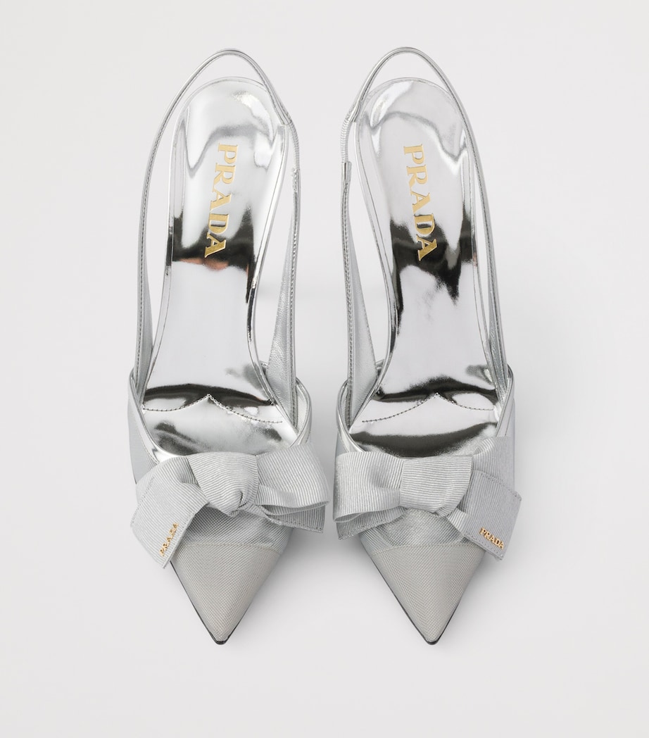 Prada Leather-Mesh Bow Slingback Pumps 100 Gold/silver Image 3