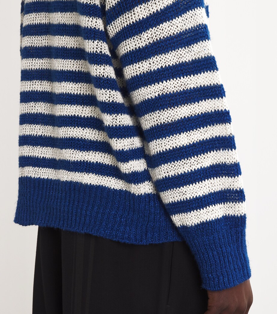 Róhe Mens Linen-Blend Striped Sweater Cobalt/cream Image 6