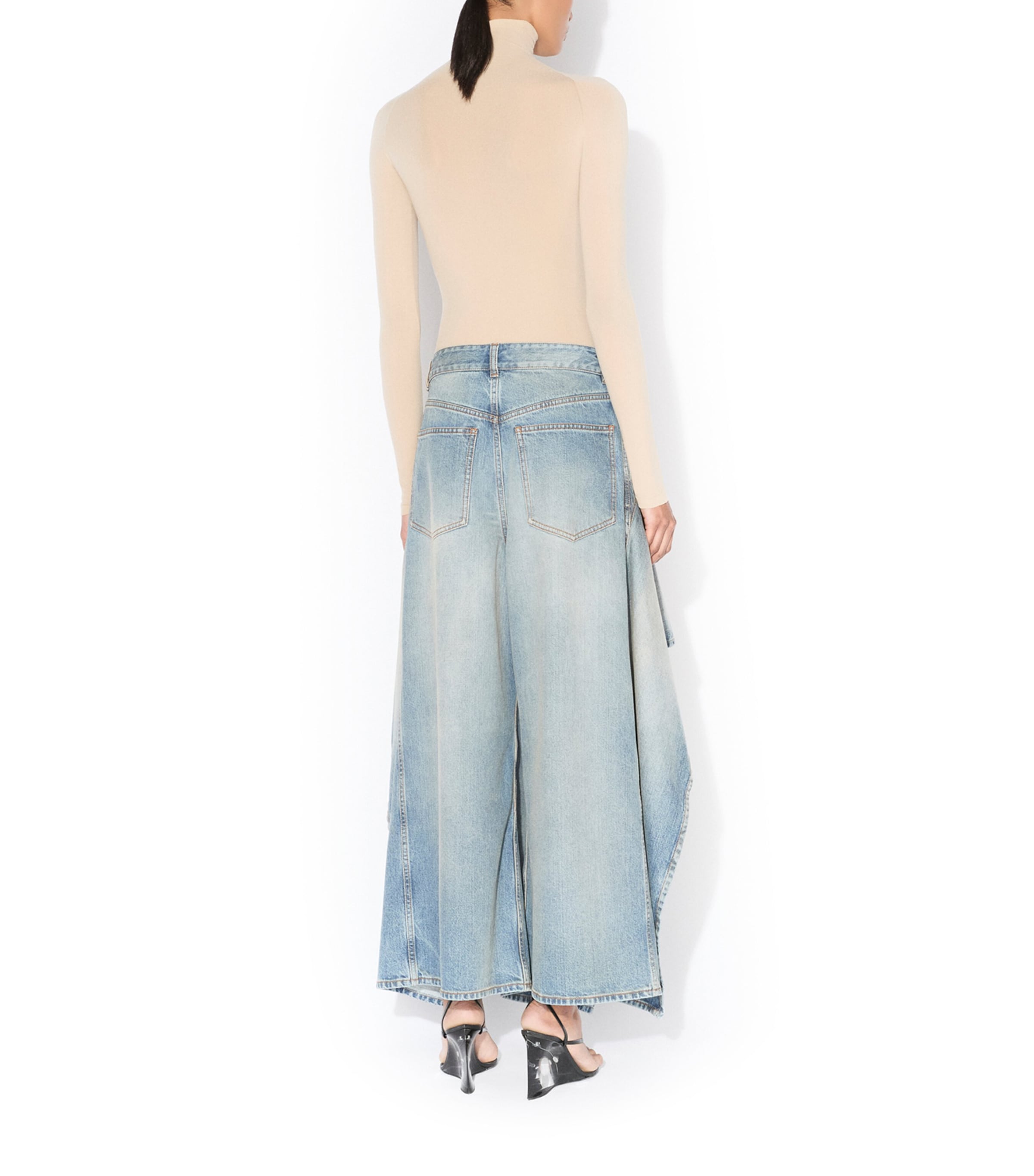 Alaïa Alaia Ruffled Wide-leg Jeans With Mid-rise Waist In Blue