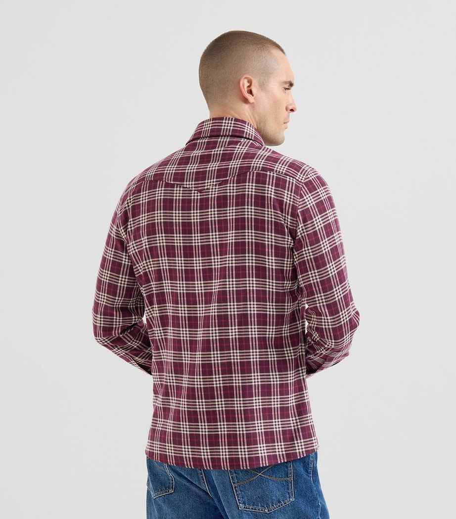 Brunello Cucinelli Mens Flannel Check Western Shirt Prugna Image 3
