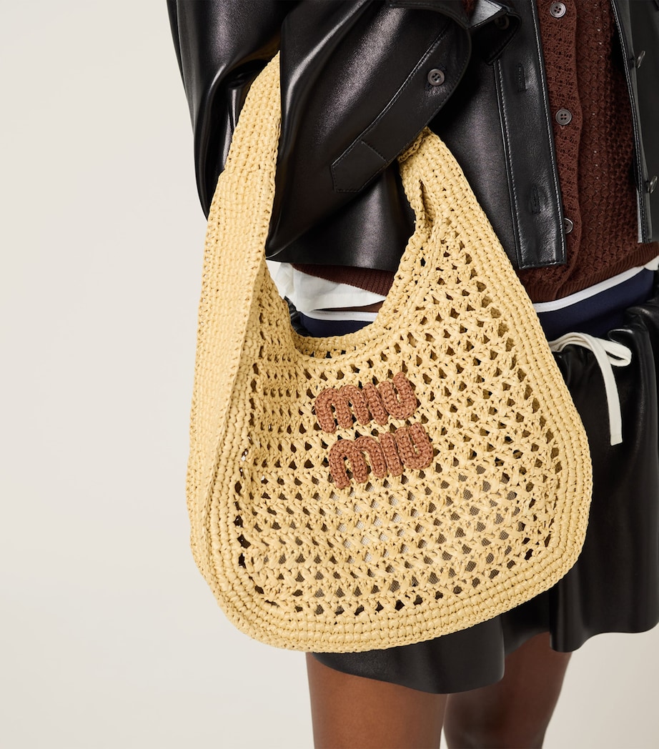 Raffia-Effect Woven Shoulder Bag F0A5T Image 5