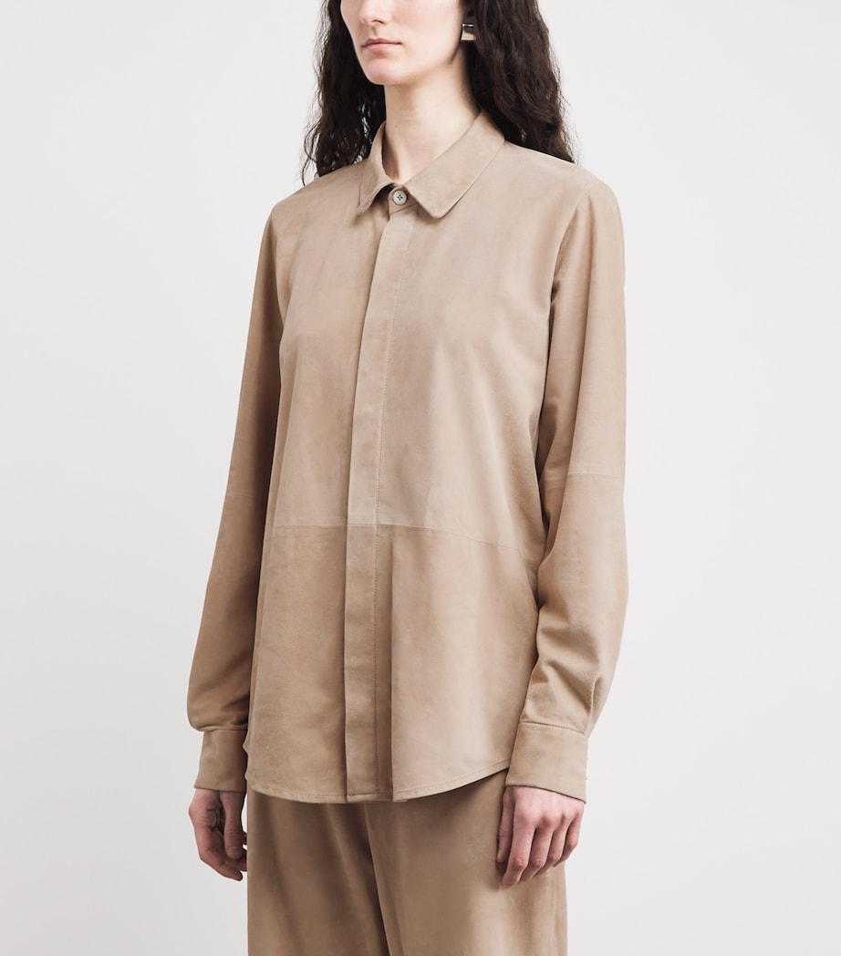 Lauren Manoogian Womens Suede Panelled Shirt Sand Image 4