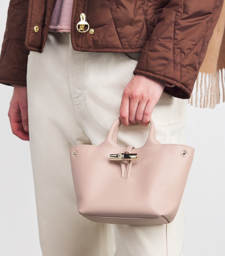 Longchamp Extra Small Leather Le Roseau Top-Handle Bag Petal Pink Image 5