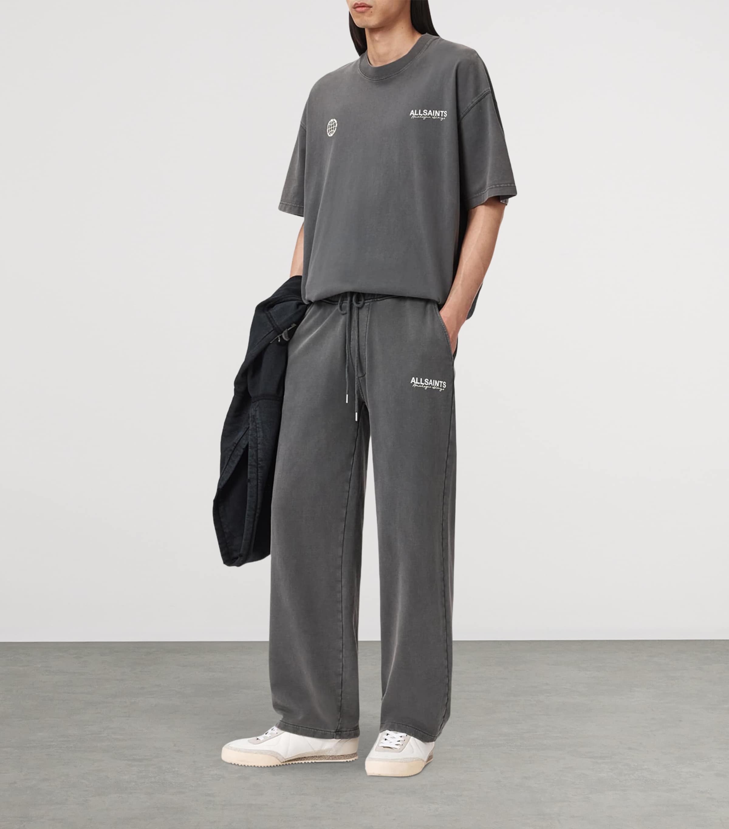 AllSaints Mens Organic Cotton Emblem Sweatpants Washed Black Image 6