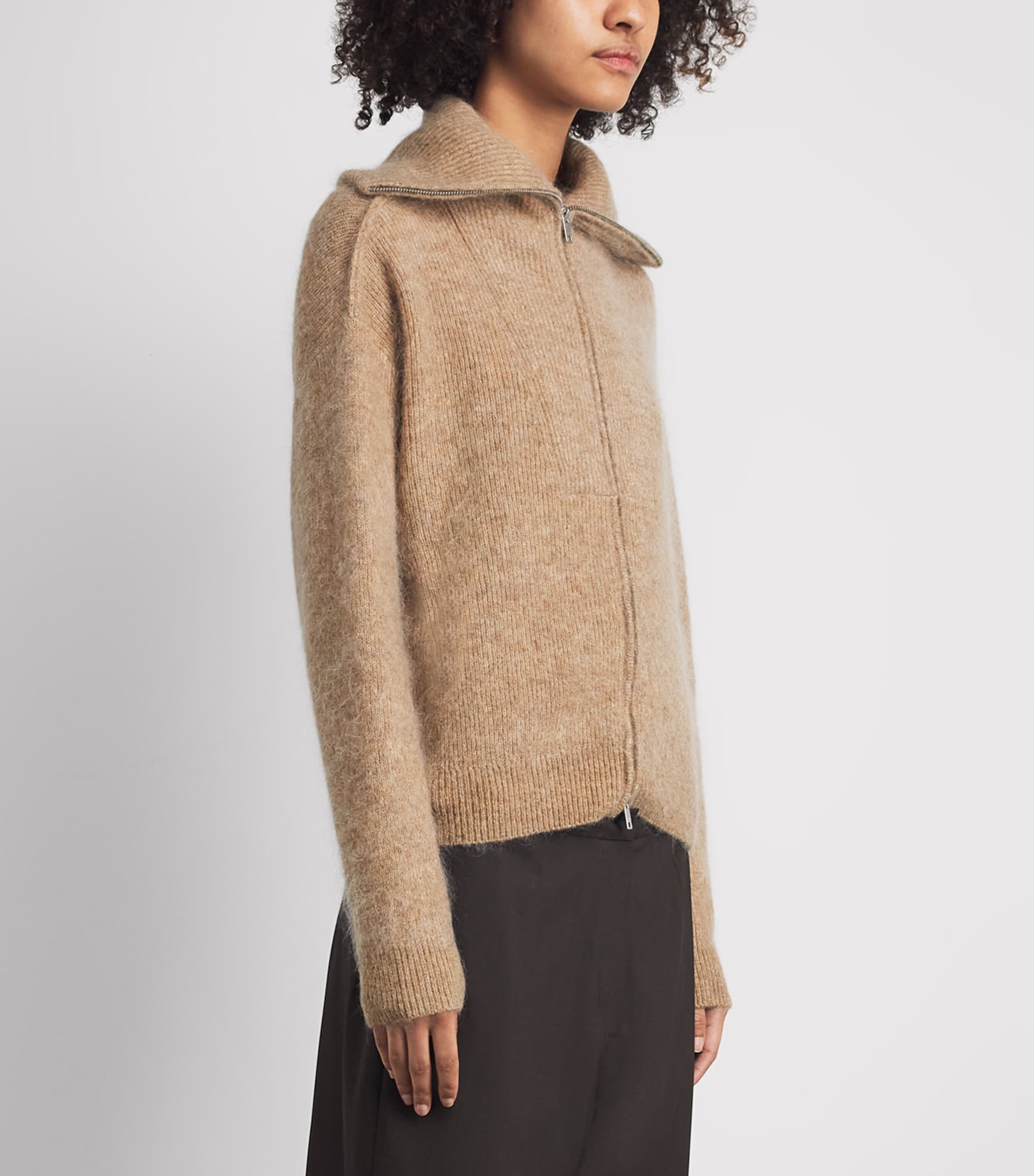 Claudie Pierlot Womens Funnel-Neck Zip Cardigan Camel Image 4
