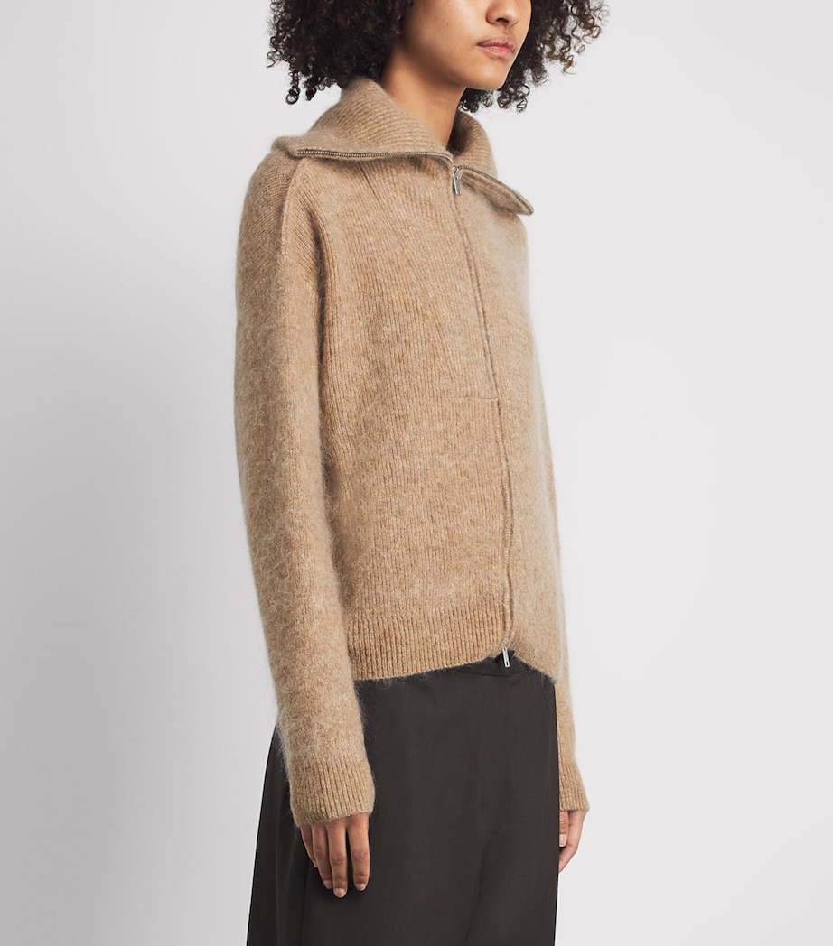 Claudie Pierlot Womens Funnel-Neck Zip Cardigan Camel Image 4