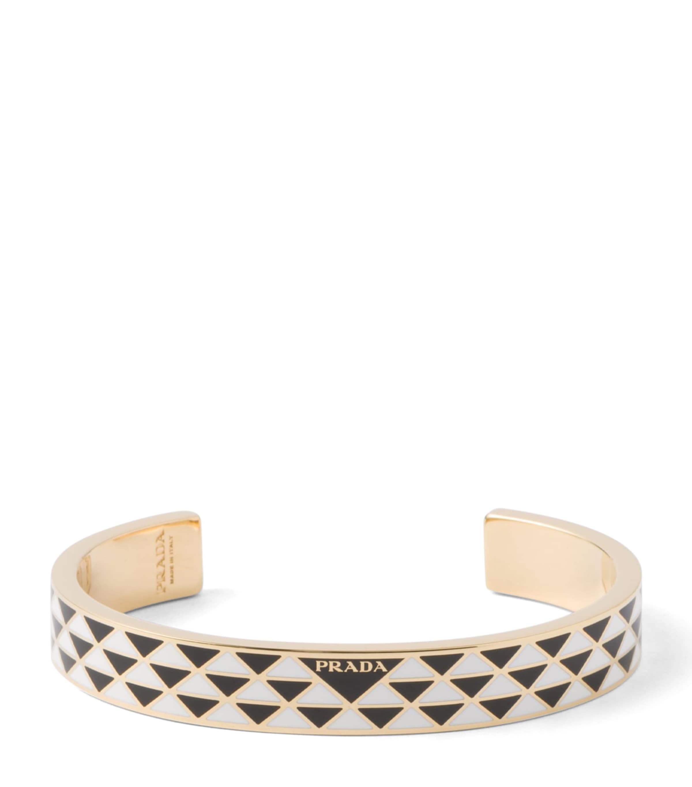 Prada Enamel Triangle Cuff Bracelet In Black/white