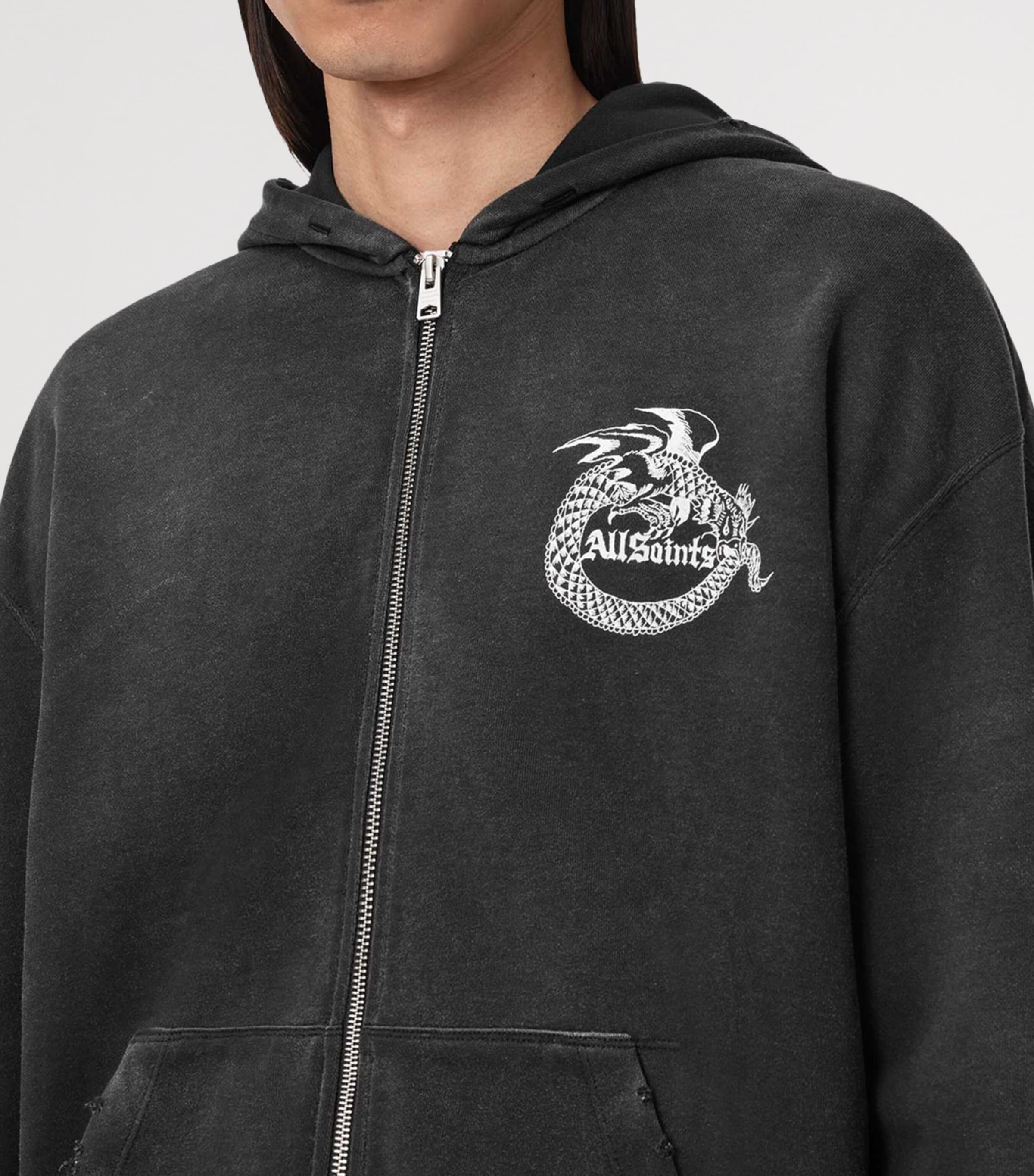 AllSaints Mens Organic Cotton Terra Hoodie Washed Black Image 6