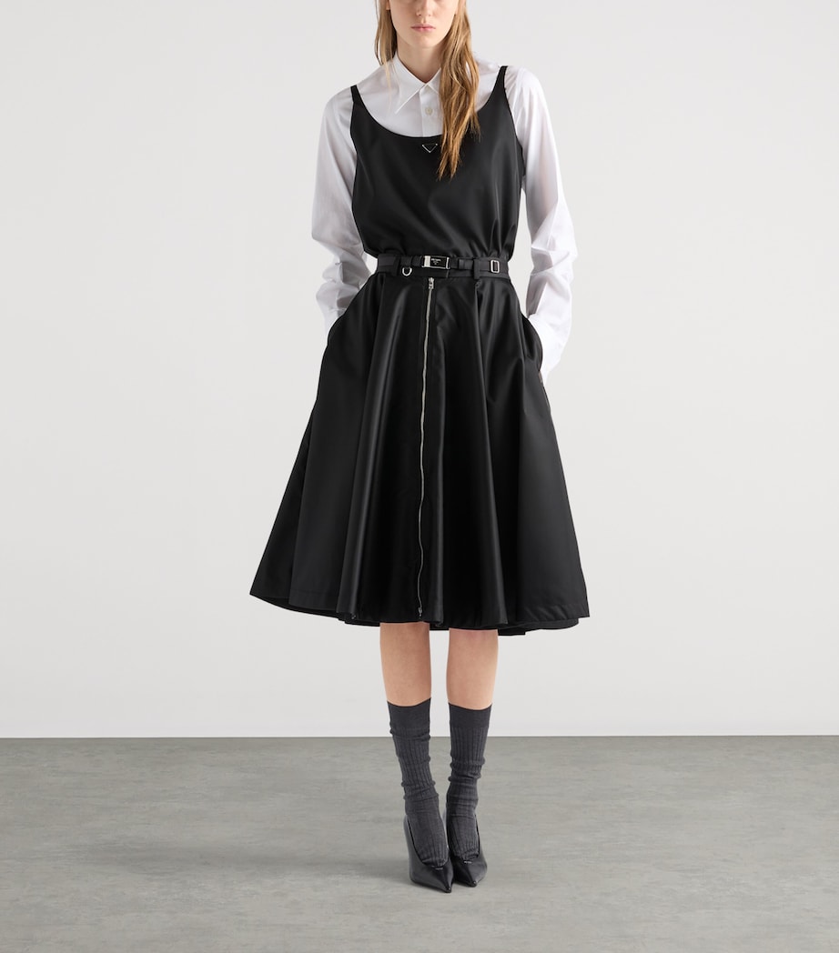 Prada Womens Re-Nylon Belted Zip-Front Midi Skirt Black Image 2