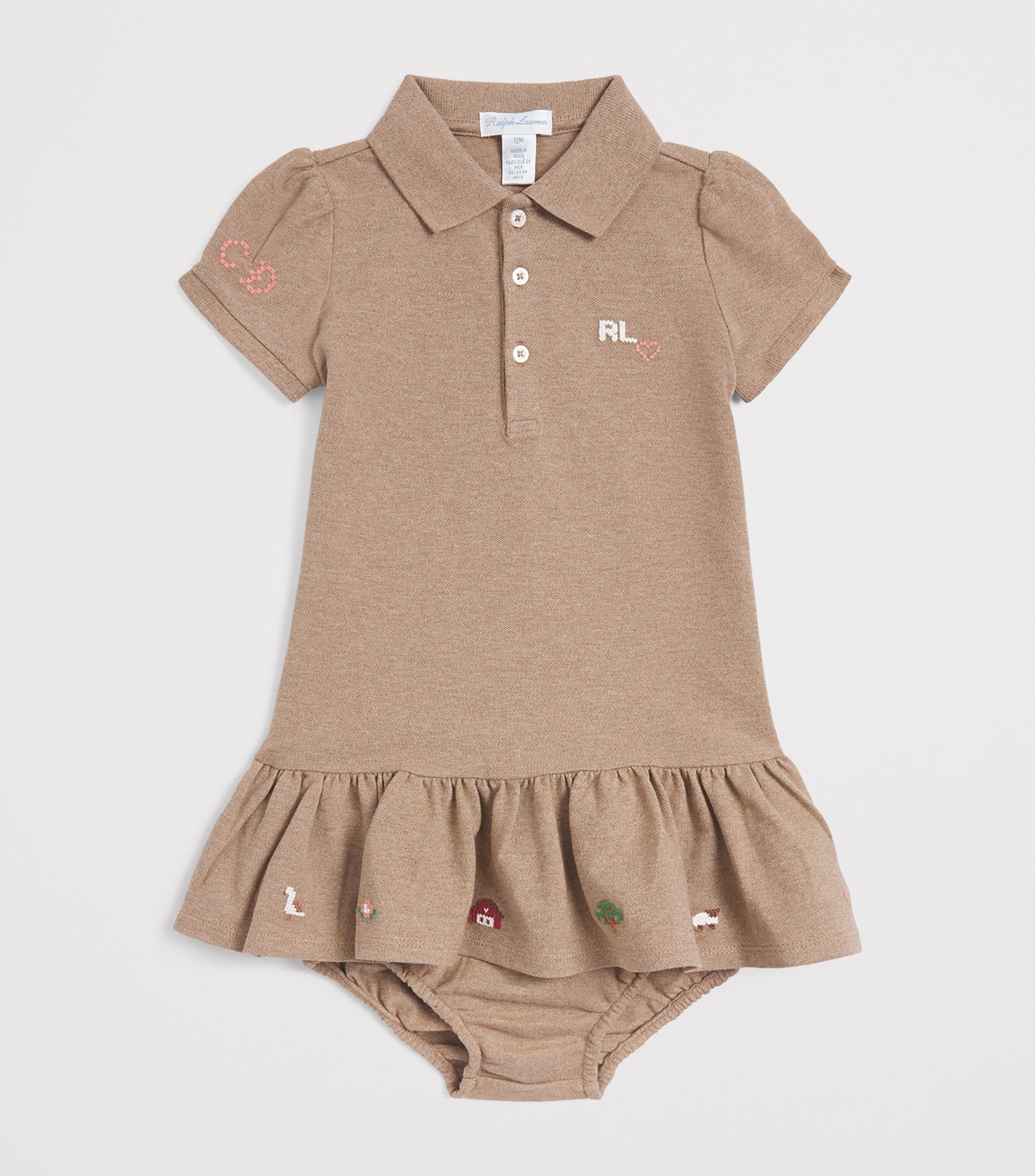 Ralph Lauren Kids Stretch-Mesh Polo Dress and Bloomers Set (3-24 Months) Grey Cloud Heather Image 3