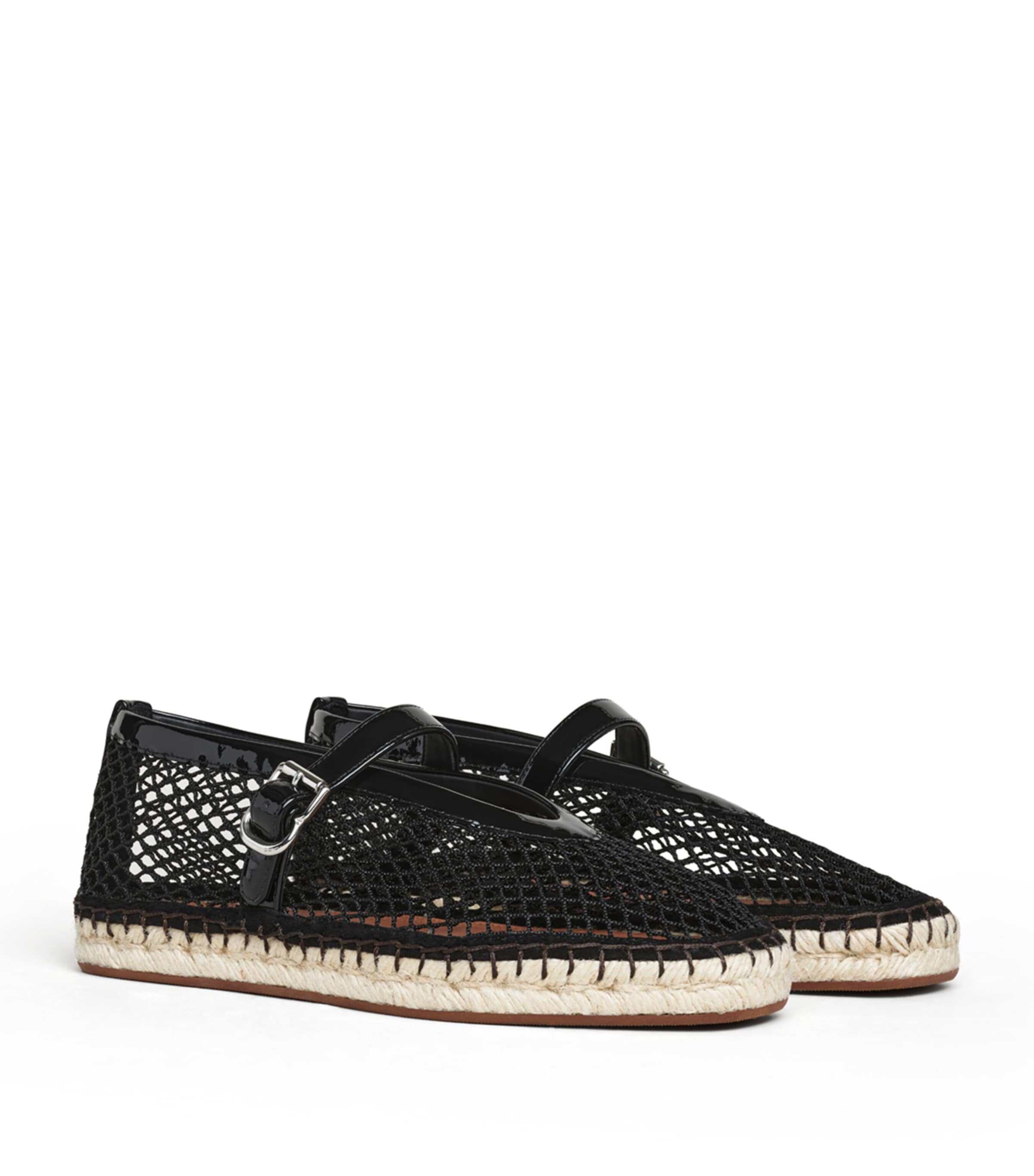 Alaïa Mesh-Leather Espadrille Ballet Flats Black Image 3