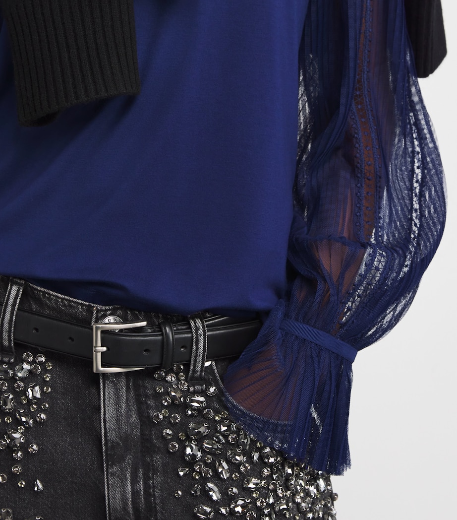 Tulle-Sleeve Layering Blouse BRIGHT EVENING BLUE Image 6