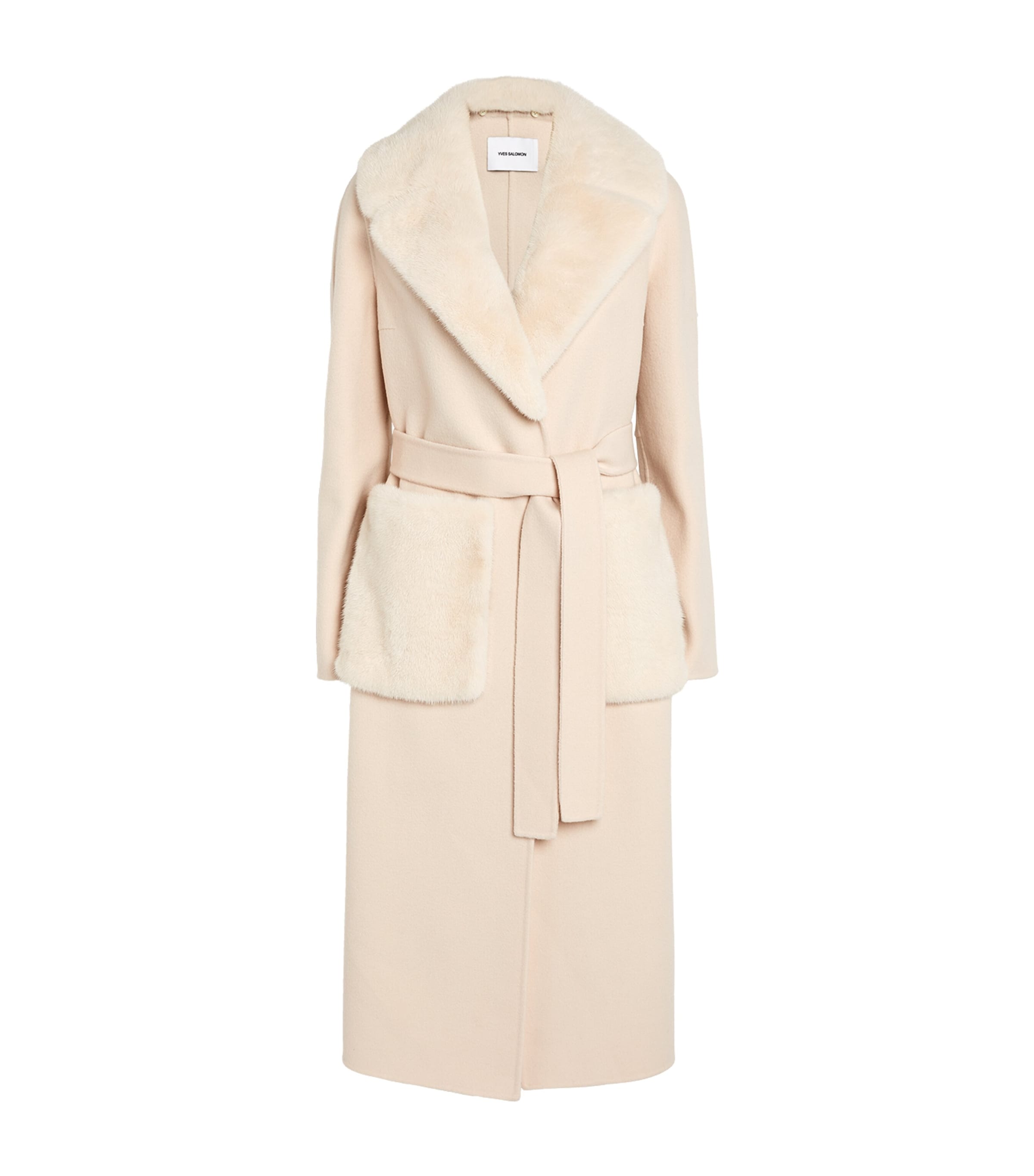 Yves Salomon Beige Cashmere-Wool Fox Fur-Trim Coat Harrods UK