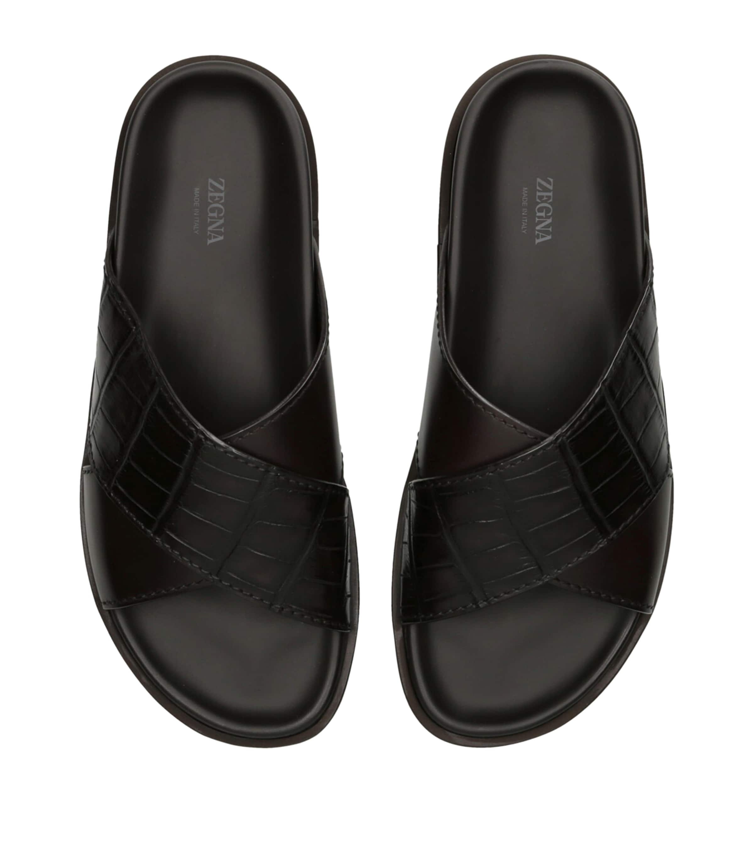 Crocodile Leather Panarea Slides DARK BROWN Image 4