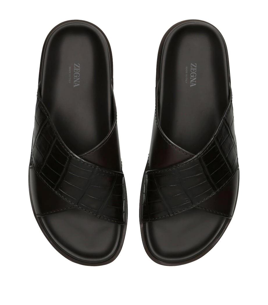 Crocodile Leather Panarea Slides DARK BROWN Image 4