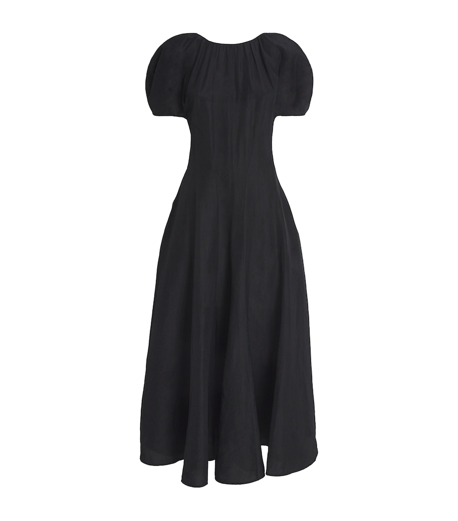Balloon-Sleeve Midi Dress 001 BLACK Image 1