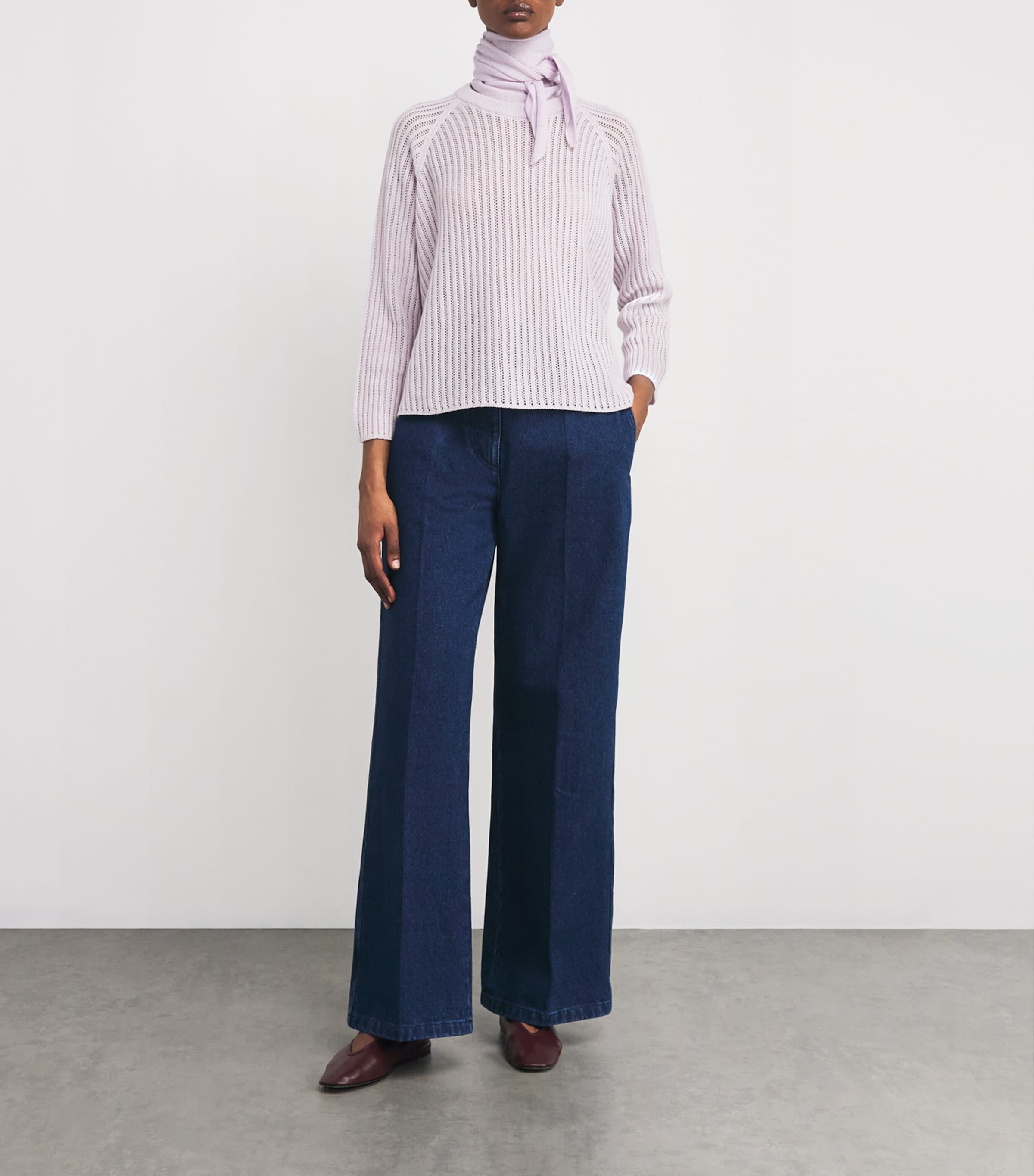 Johnstons Of Elgin Womens Cashmere Mesh Sweater Lavender Image 2