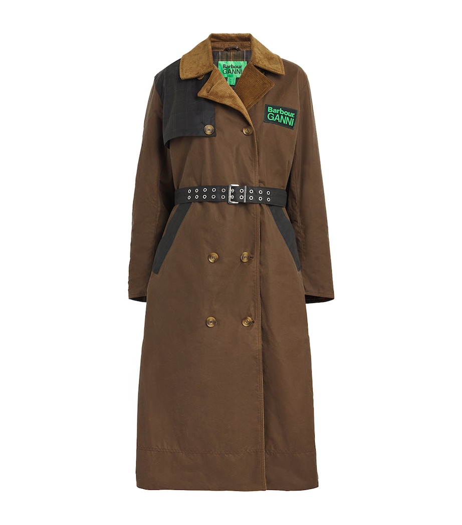 Barbour Womens x GANNI Waxed Trench Coat Bark/classic Image 1