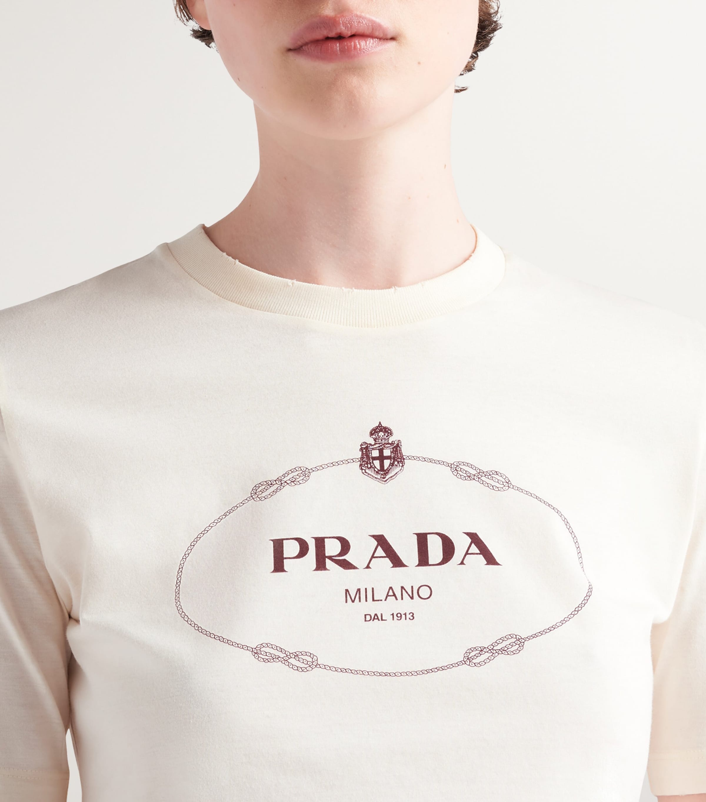 Prada Neutral Cotton Savoy Logo T-Shirt | Harrods UK