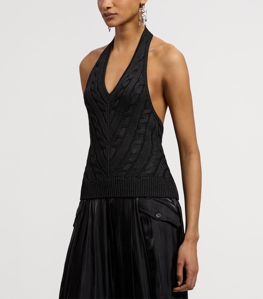 Ralph Lauren Collection Womens Silk Cable-Knit Halterneck Top Black Image 8