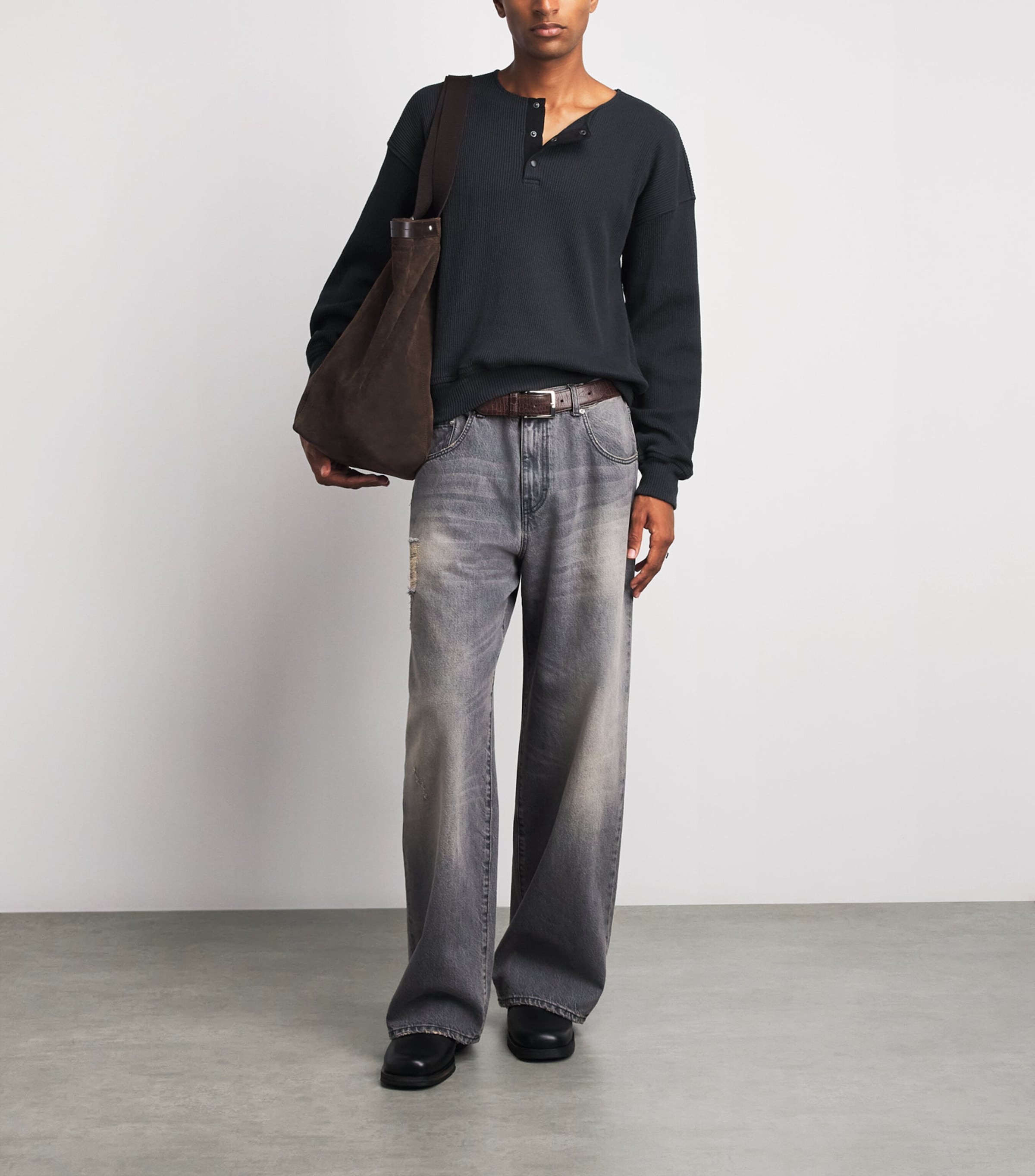 Our Legacy Mens Stretch-Cotton Sweatshirt Furnace Blk Befy Rib Image 2