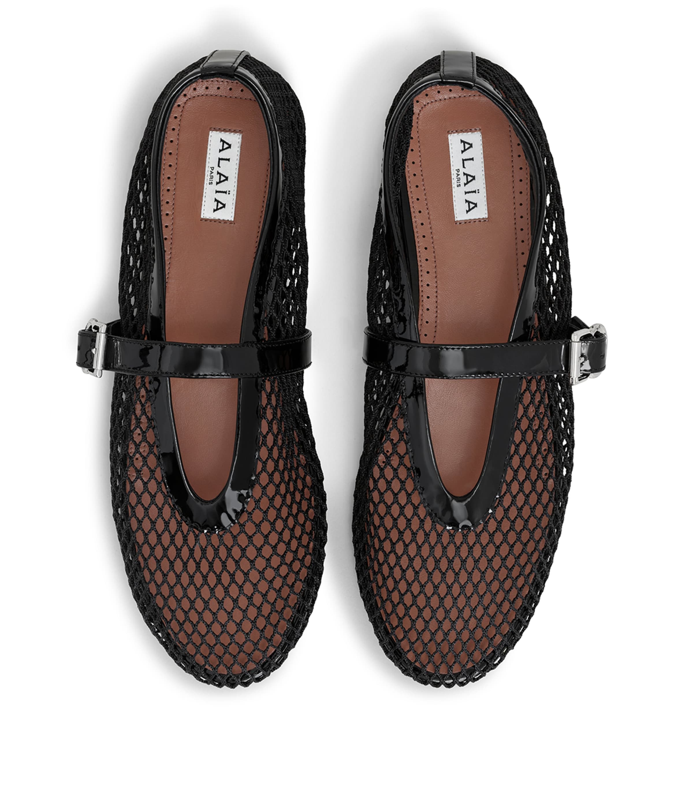 Alaïa Patent Leather-Trim  Fishnet Ballet Flats Noir Image 3