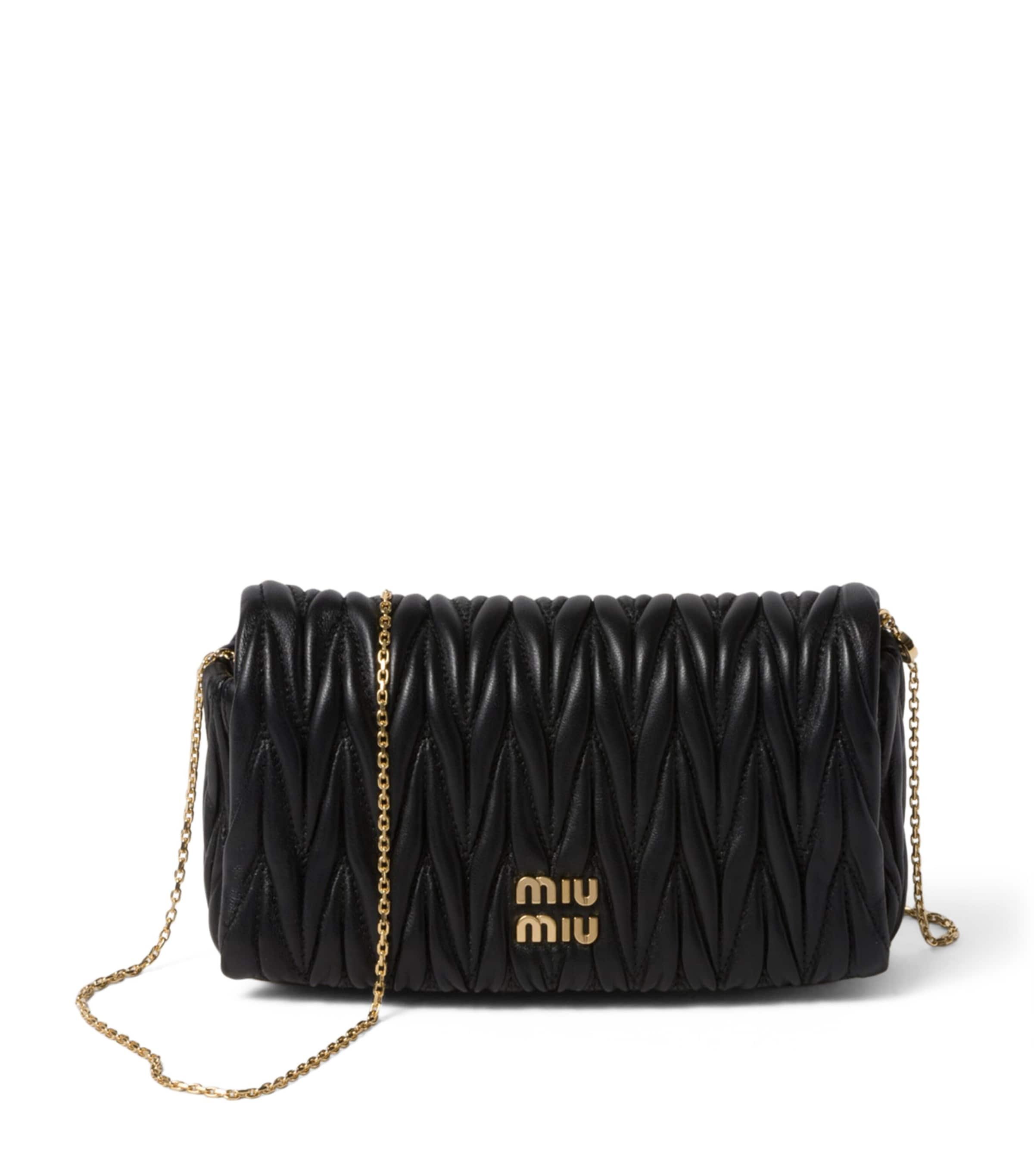 Miu Miu Black Mini Leather Matelassé Shoulder Bag | Harrods UK