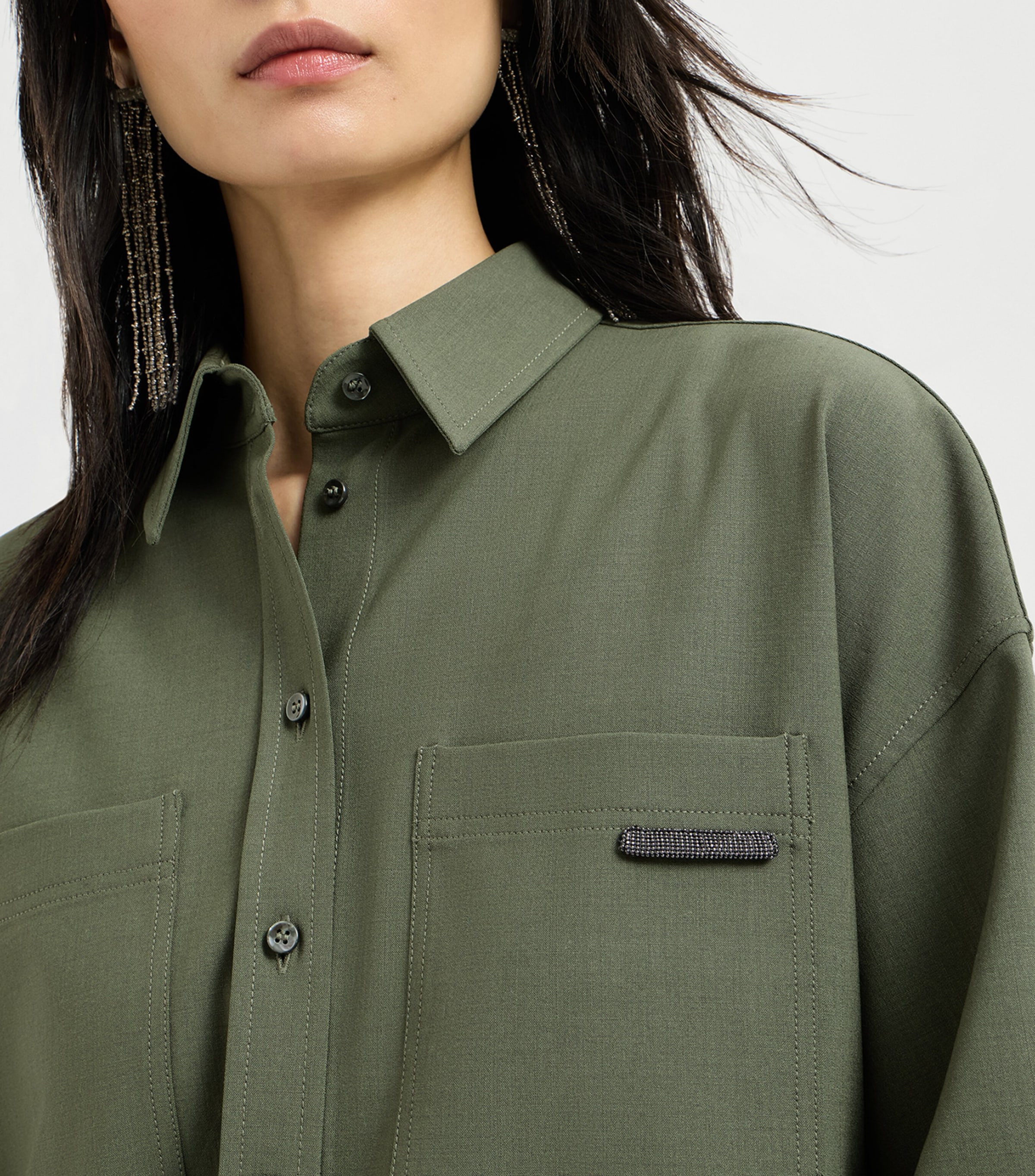 Brunello Cucinelli Womens Virgin Wool-Blend Monili-Tab Shirt Image 6