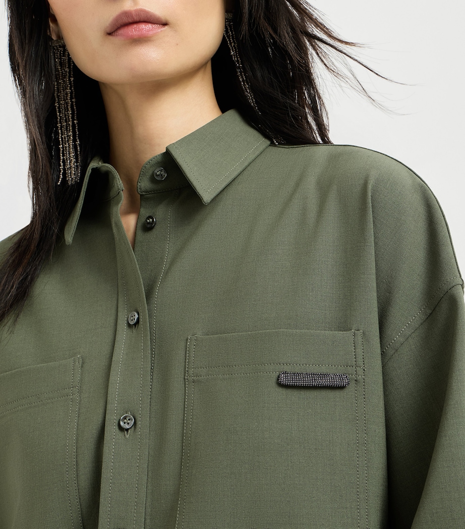 Brunello Cucinelli Womens Virgin Wool-Blend Monili-Tab Shirt Image 6