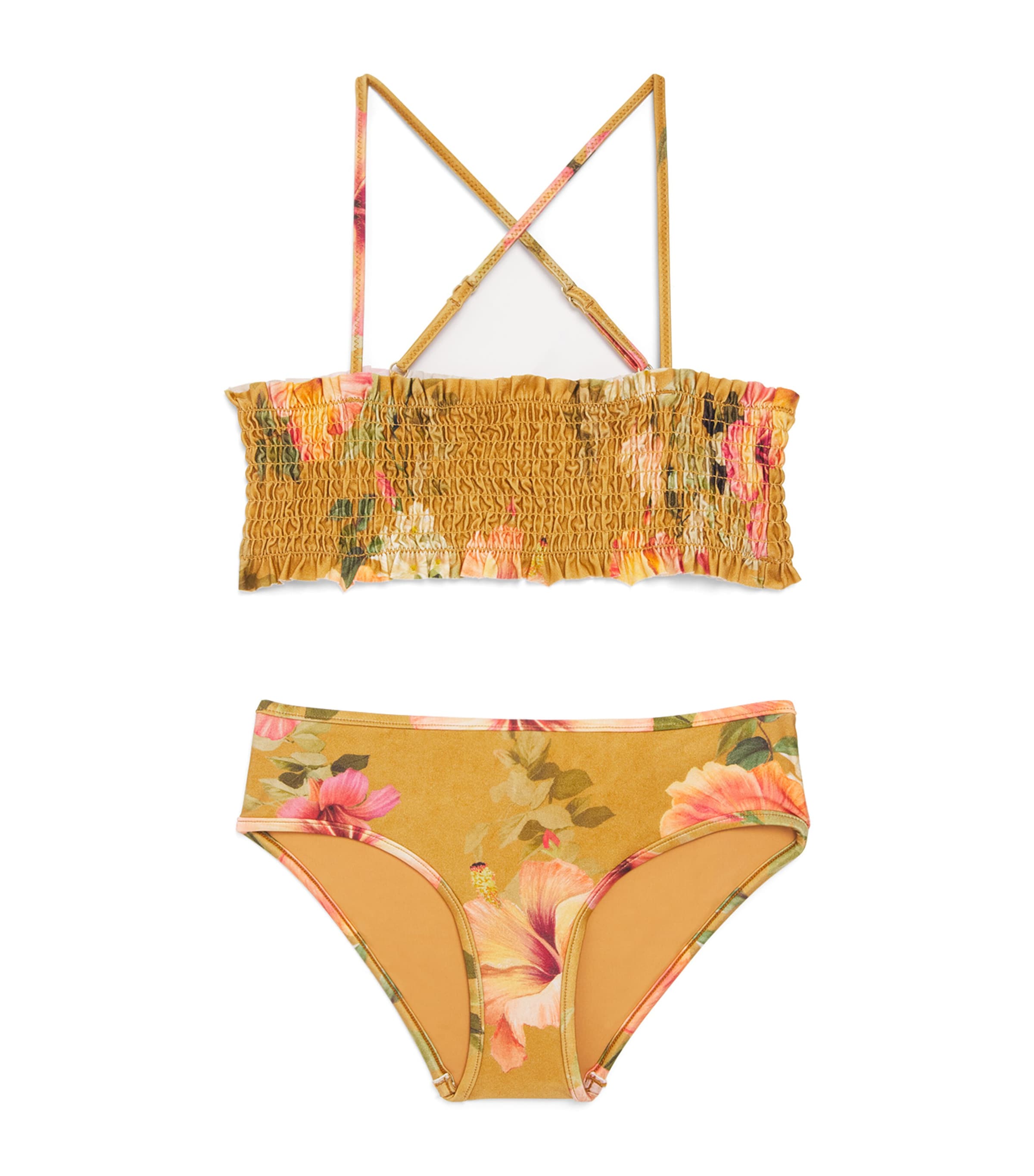 Zimmermann Kids Ruched Floral Mahon Bikini (2-12 Years) Tan Hibiscus Image 1