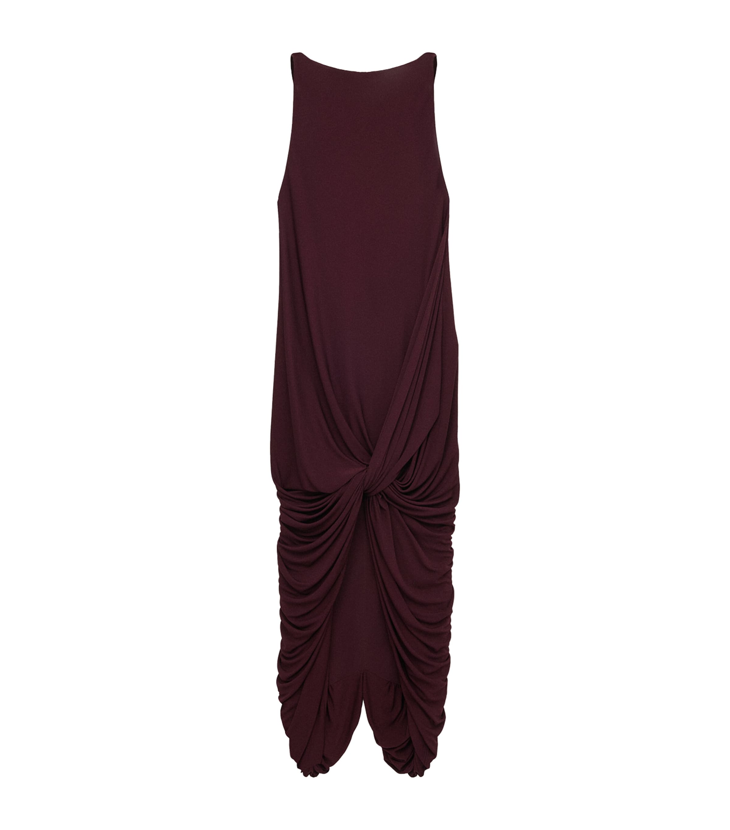 Loewe Twisted Gathered Jersey Midi Dress In Burgundy
