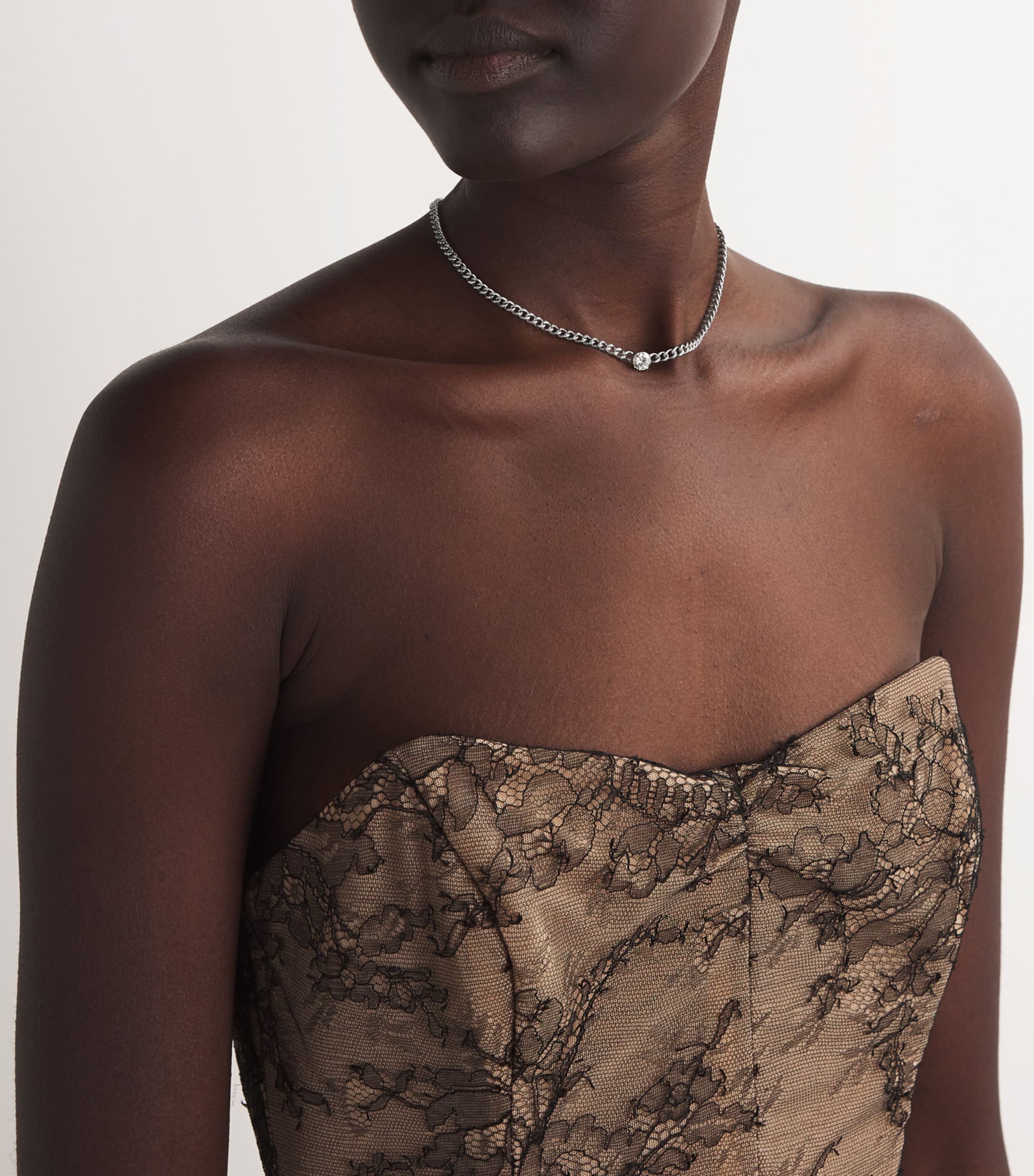 White Gold and Diamond Baby Link Choker Necklace WHITE GOLD Image 2