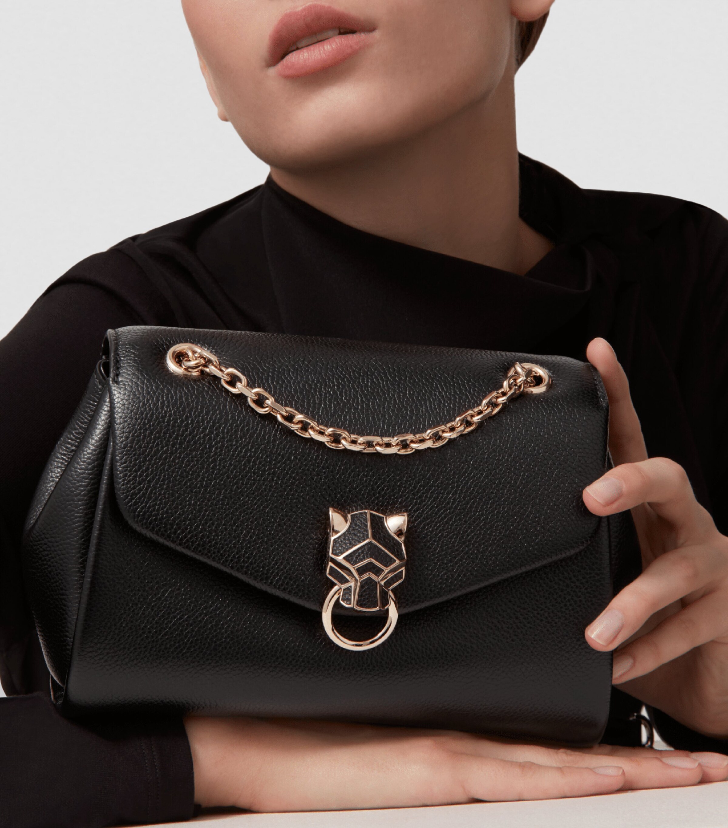 Small Leather Panthère de Cartier Shoulder Bag BLACK Image 8