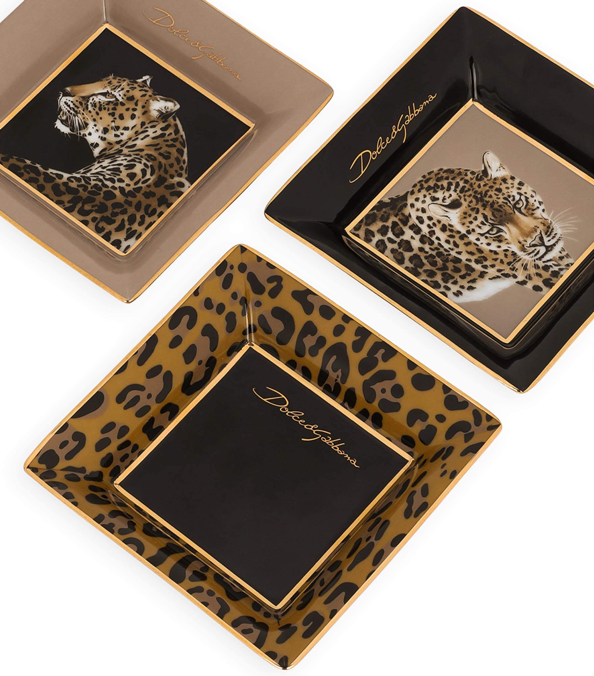 Dolce&Gabbana Casa Set of 3 Porcelain Leopard Decorative Square Plates (10cm) Leopardo Image 6