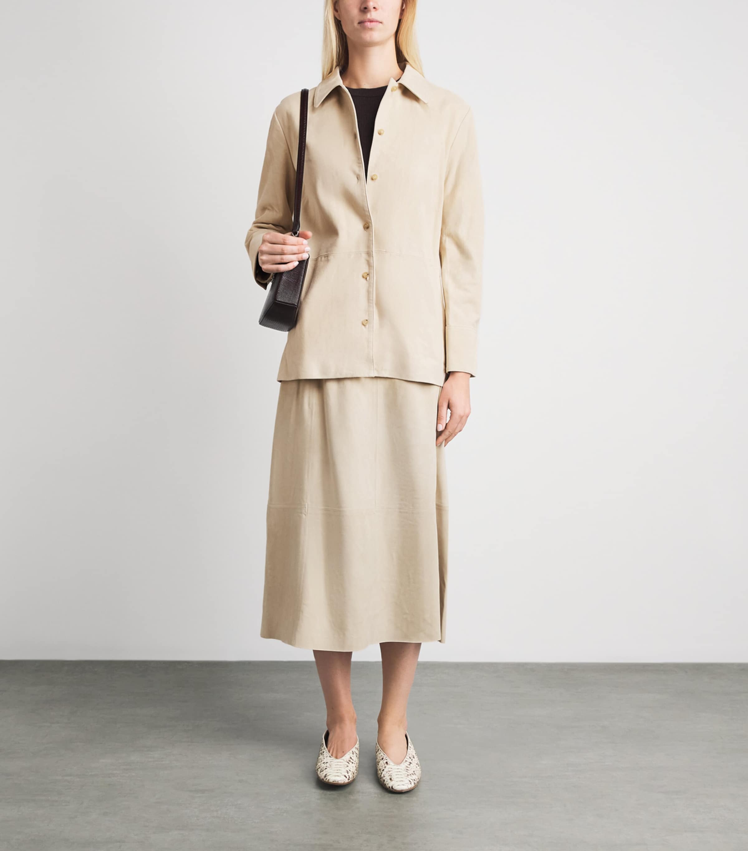 Vince Womens Suede Overshirt Sand Beige Image 2