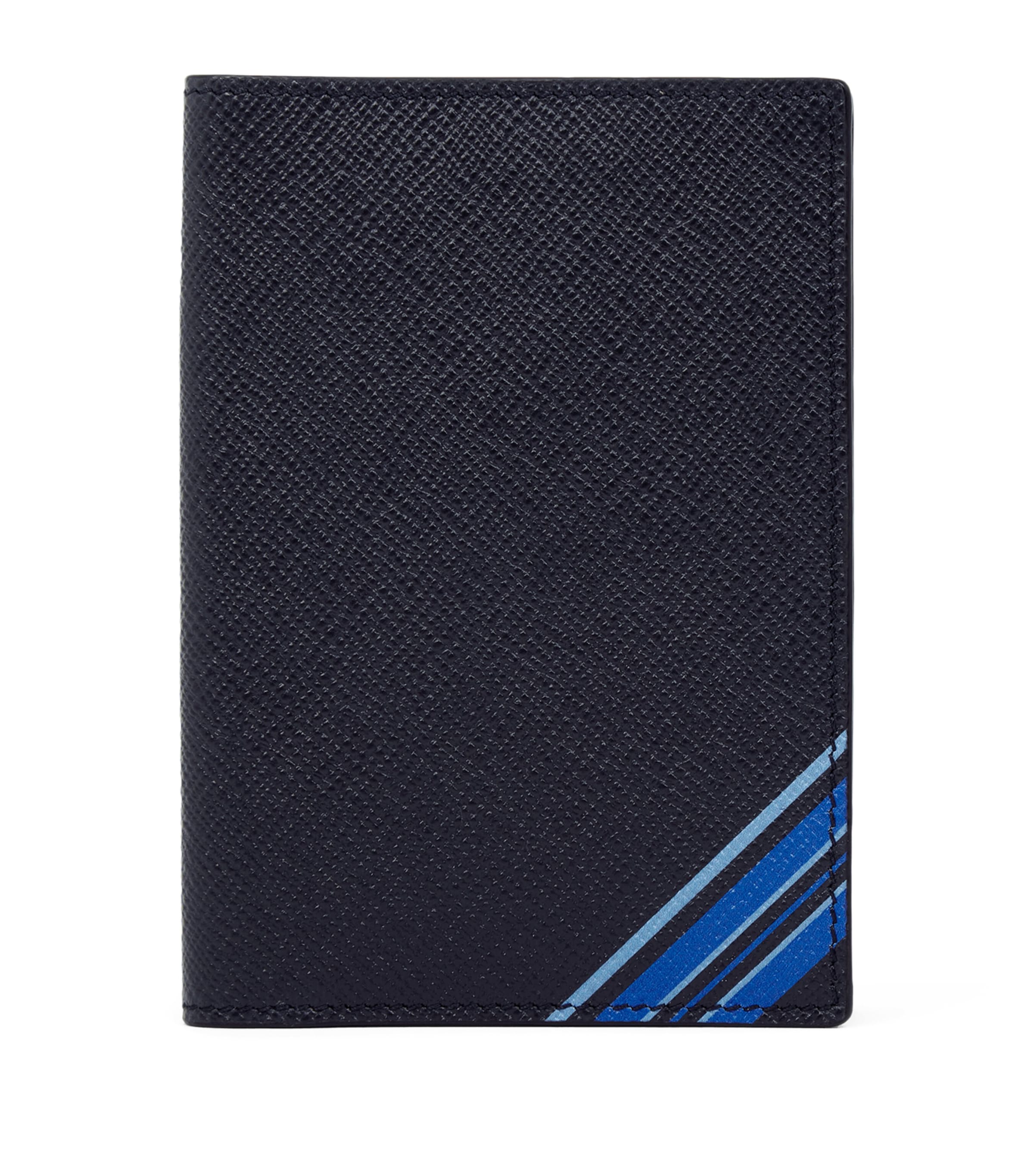 Smythson Panama Leather Stripe Passport Holder Navy Image 1