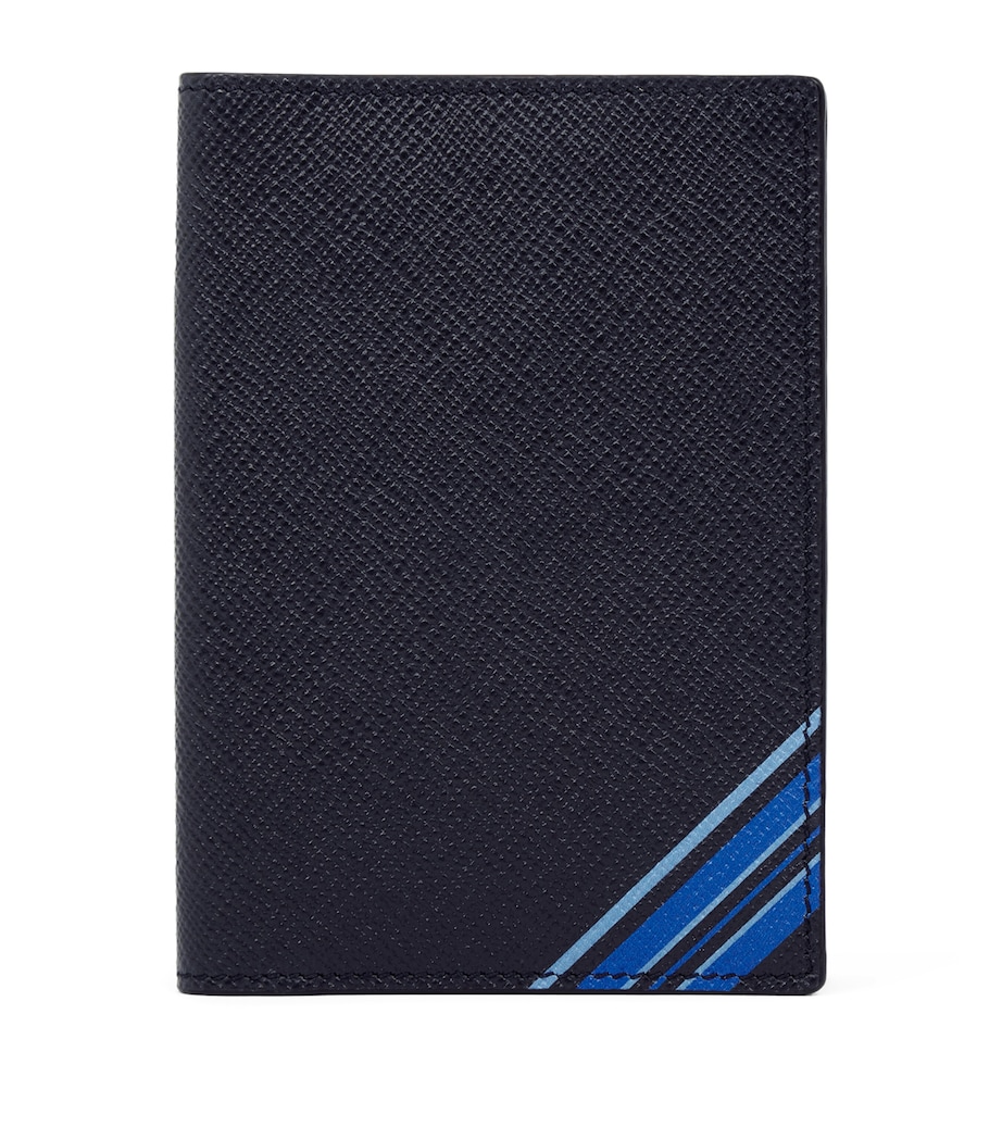 Smythson Panama Leather Stripe Passport Holder Navy Image 1