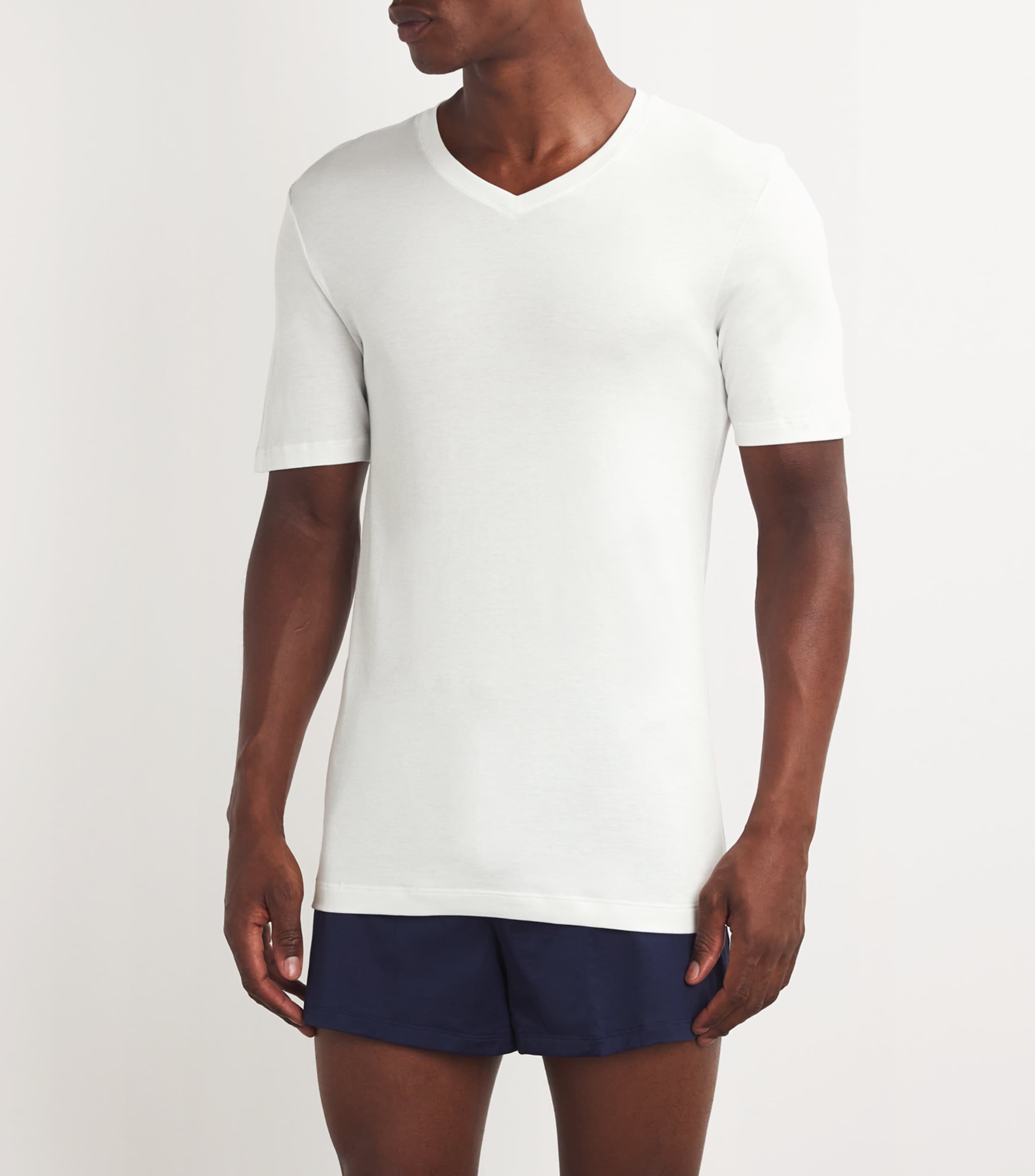 Sea Island Cotton V-Neck T-Shirt WHITE Image 2