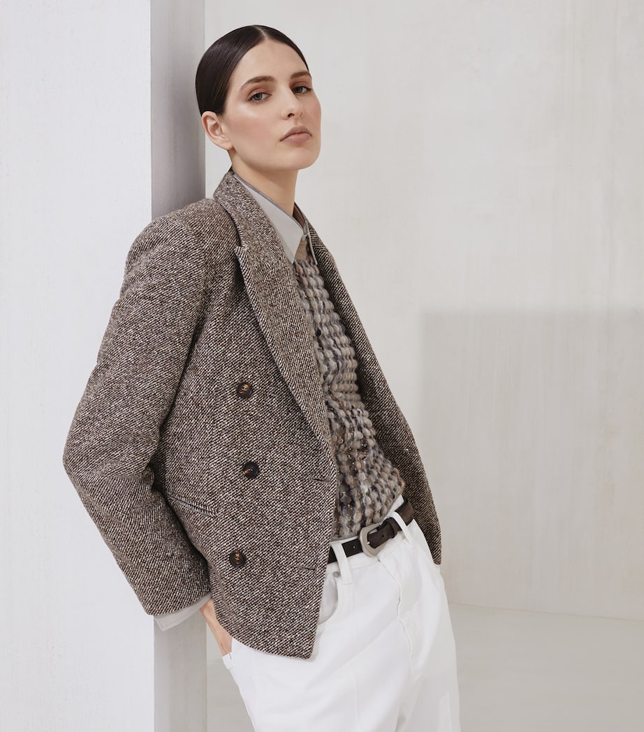 Virgin Wool-Silk Mélange Cropped Blazer C6321 Image 5