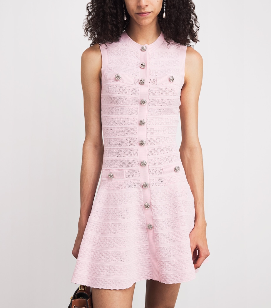 Self-Portrait Womens Knitted Pointelle Mini Dress Pink Image 3
