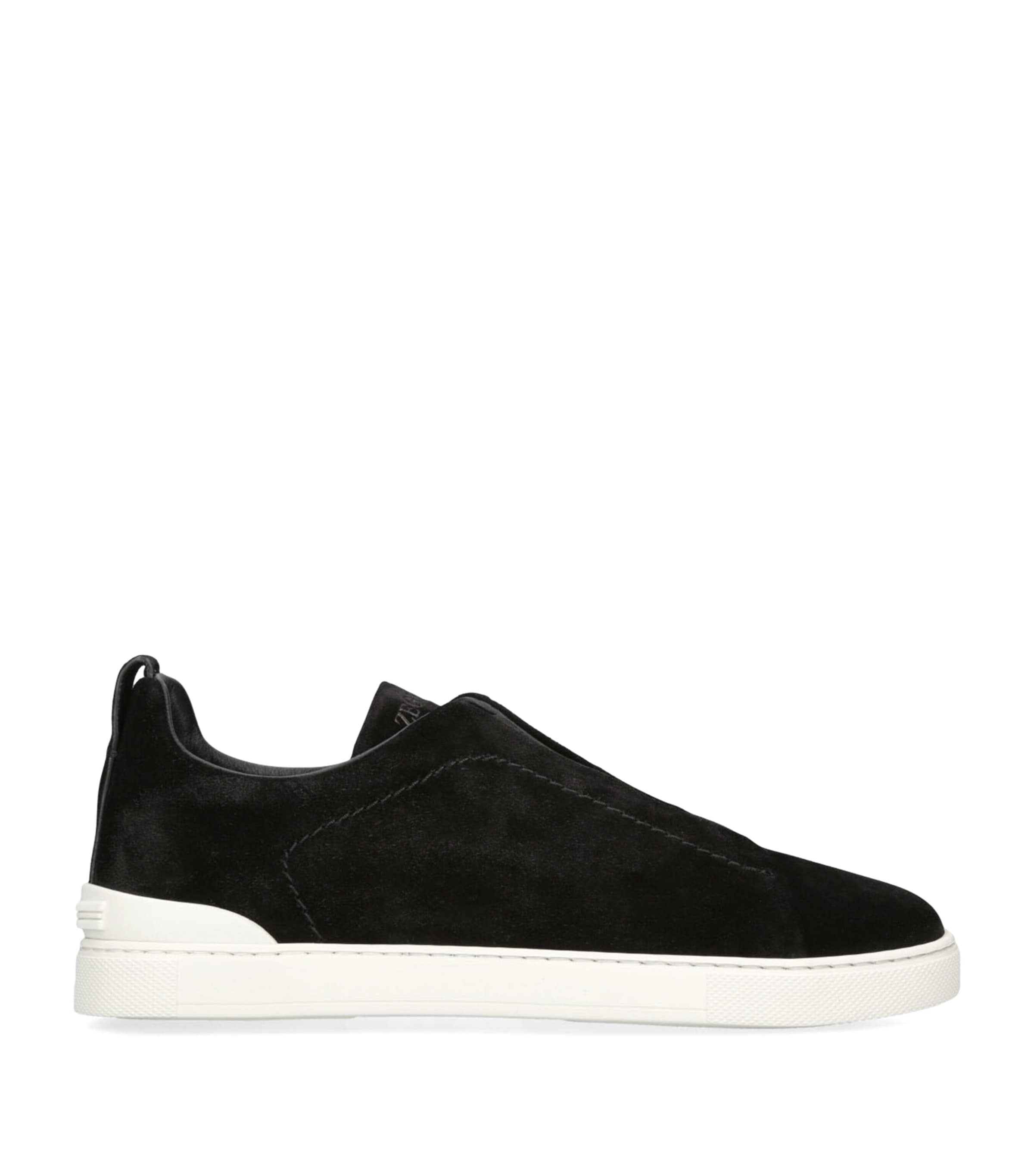 Zegna Triple Stitch Leather Sneakers In Black