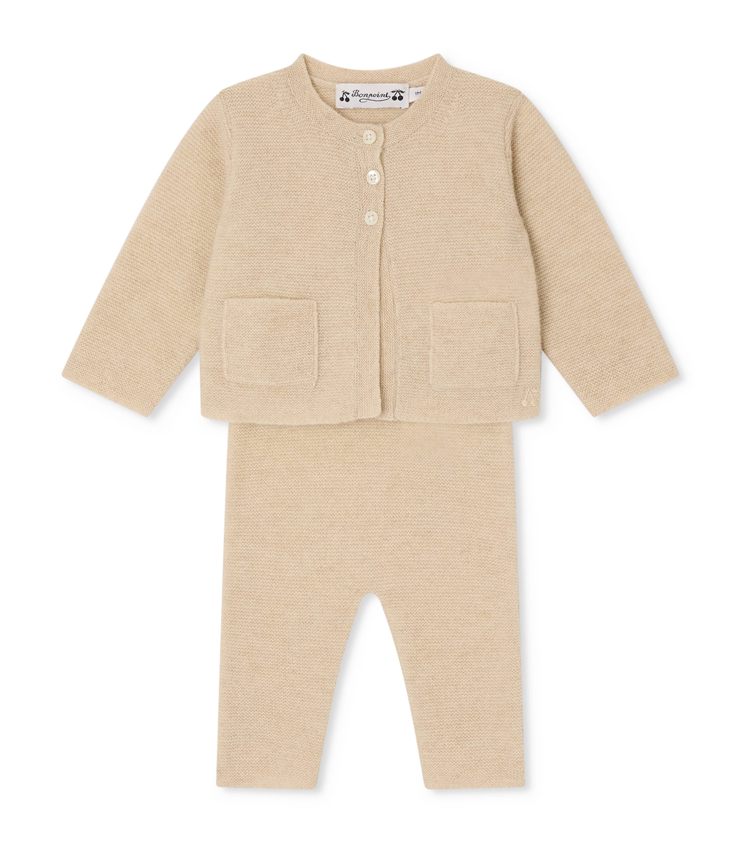 Bonpoint Cashmere Cardigan and Trousers Set (1-18 Months) Beige Image 1
