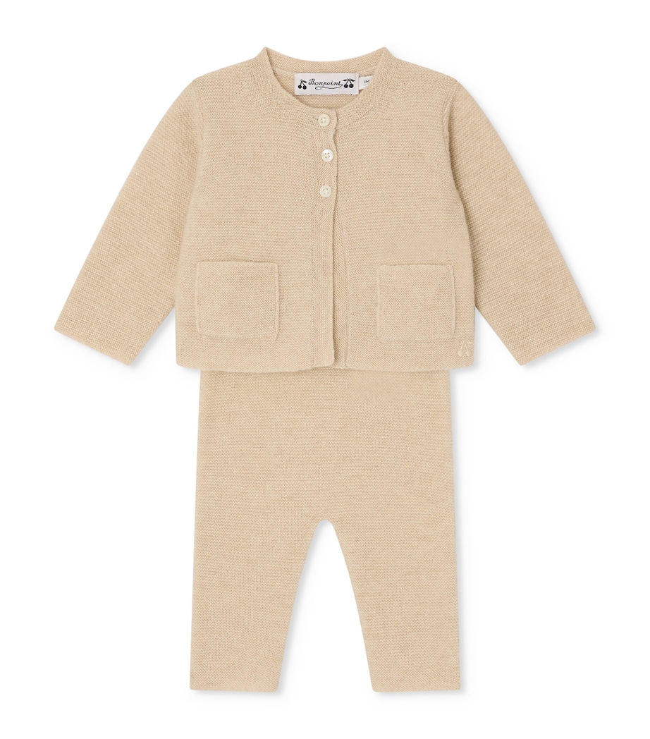 Bonpoint Cashmere Cardigan and Trousers Set (1-18 Months) Beige Image 1