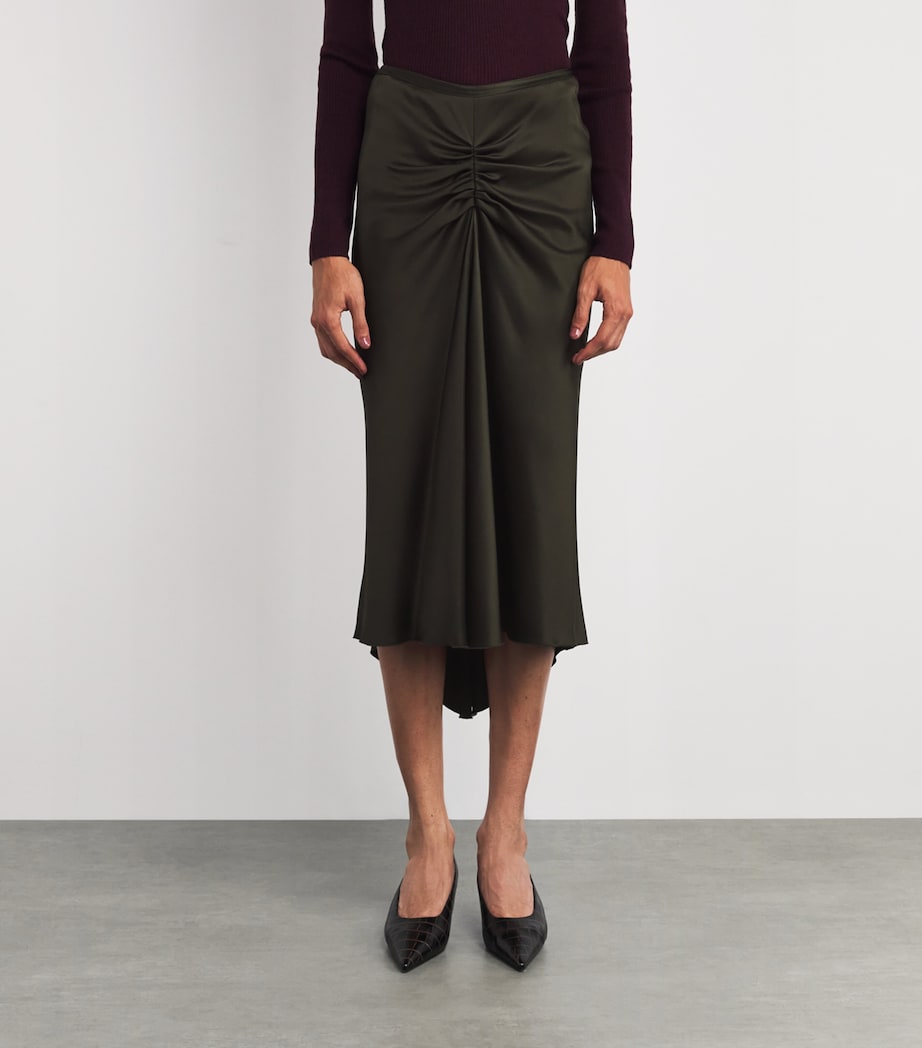 Satin Gathered Waist Midi Skirt 2706 DARK OLIVE Image 3