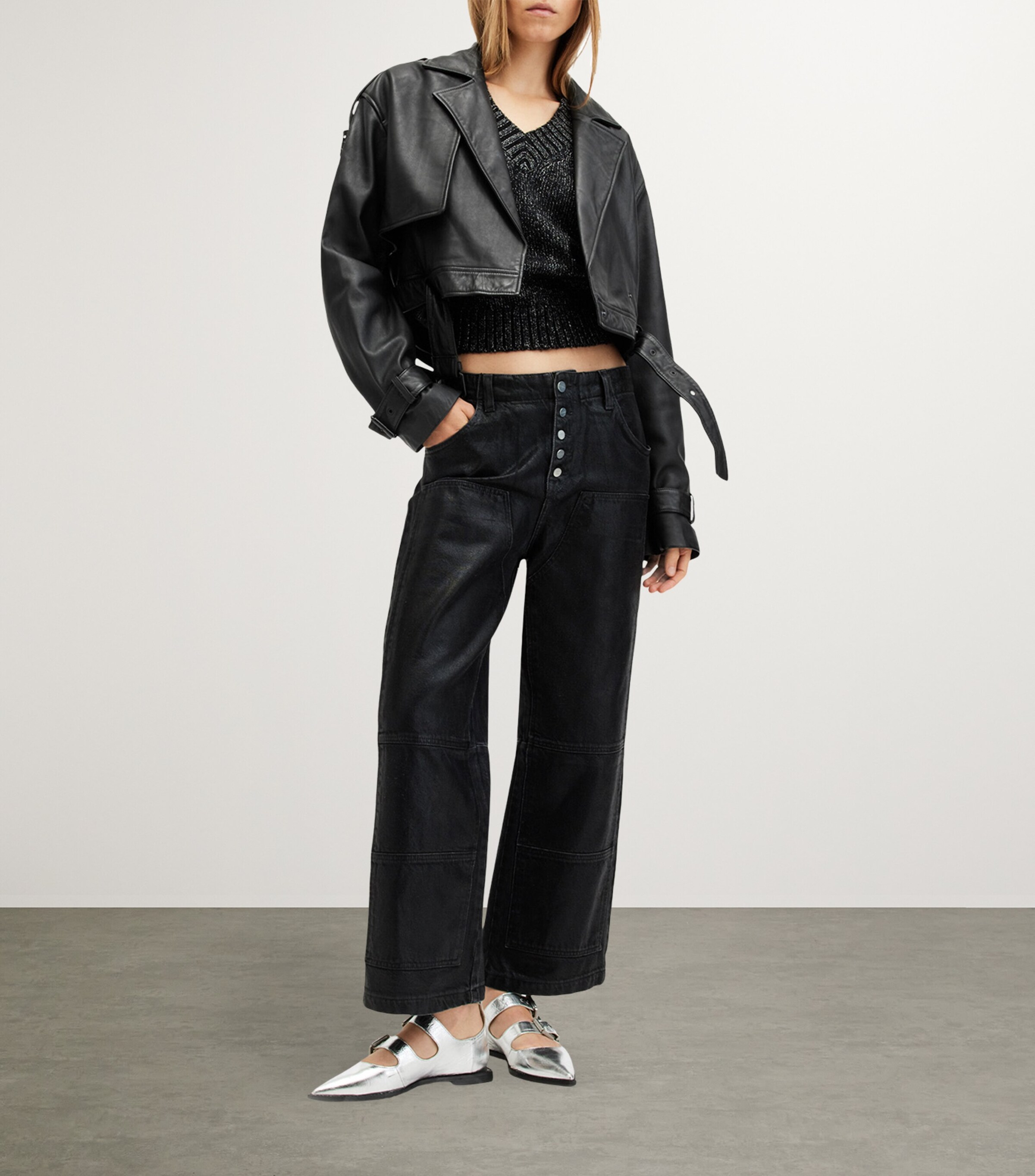 AllSaints Leather Ophelia Cropped Jacket | Harrods US AllSaints Leather Ophelia Cropped Jacket | Harrods US
